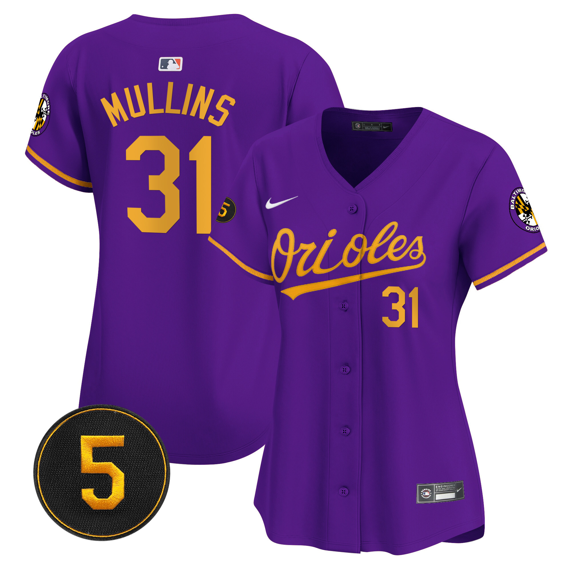 Cedric Mullins Women’s Baltimore Orioles Robinson Patch Vapor Premier Limited Purple Gold Jersey - All Stitched