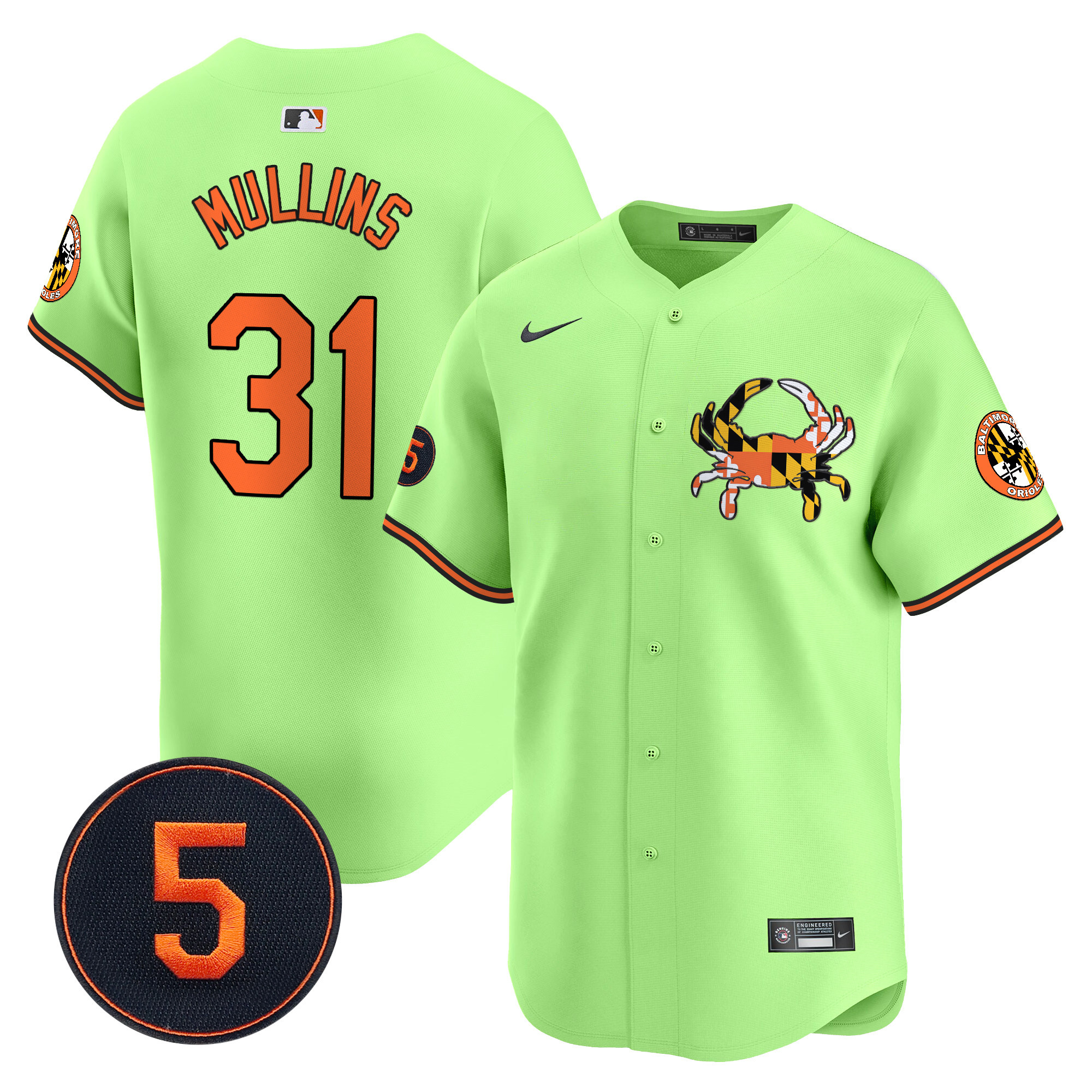 Cedric MullinsUnisex Baltimore Orioles Robinson Patch Vapor Premier Limited Light Green Jersey V3 - All Stitched