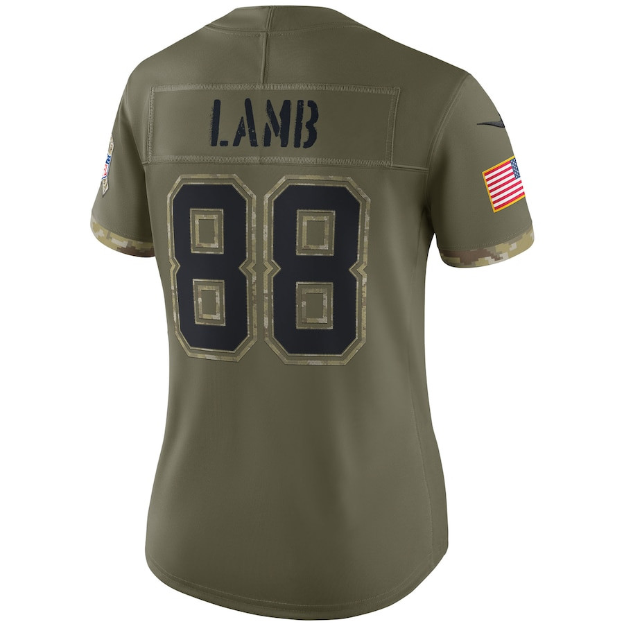 CeeDee Lamb 88 Dallas Cowboys Women’s 2022 Salute To Service Limited Stitched Jersey – Olive