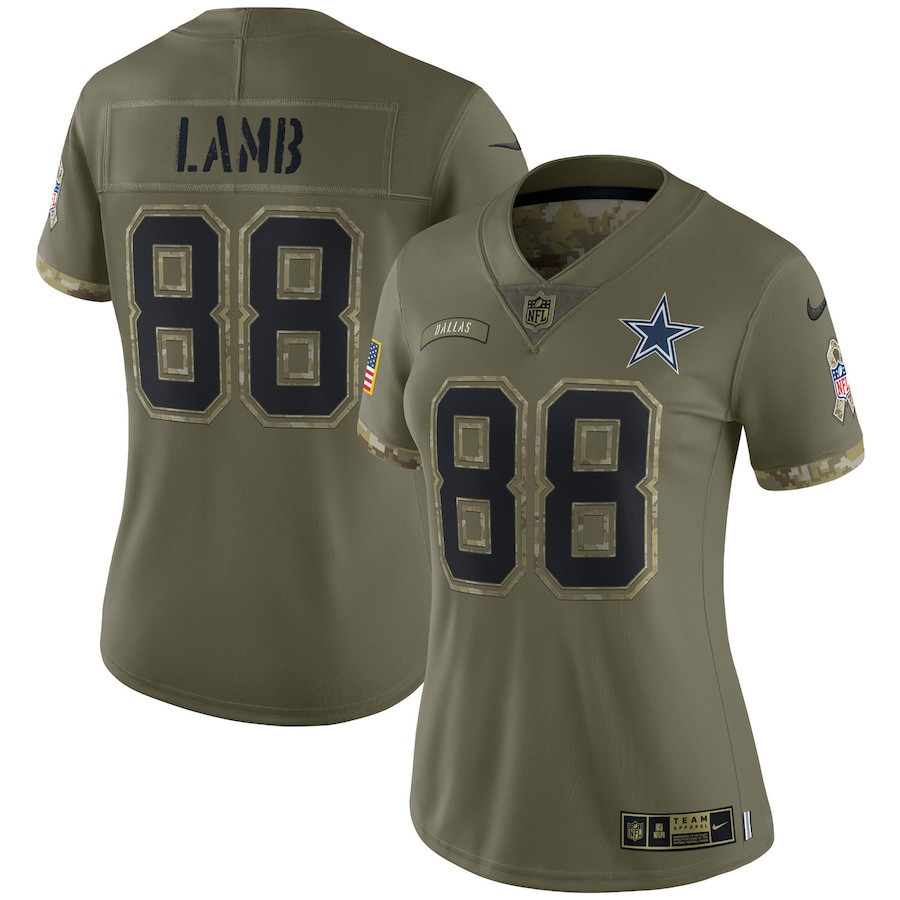 CeeDee Lamb 88 Dallas Cowboys Women’s 2022 Salute To Service Limited Stitched Jersey – Olive
