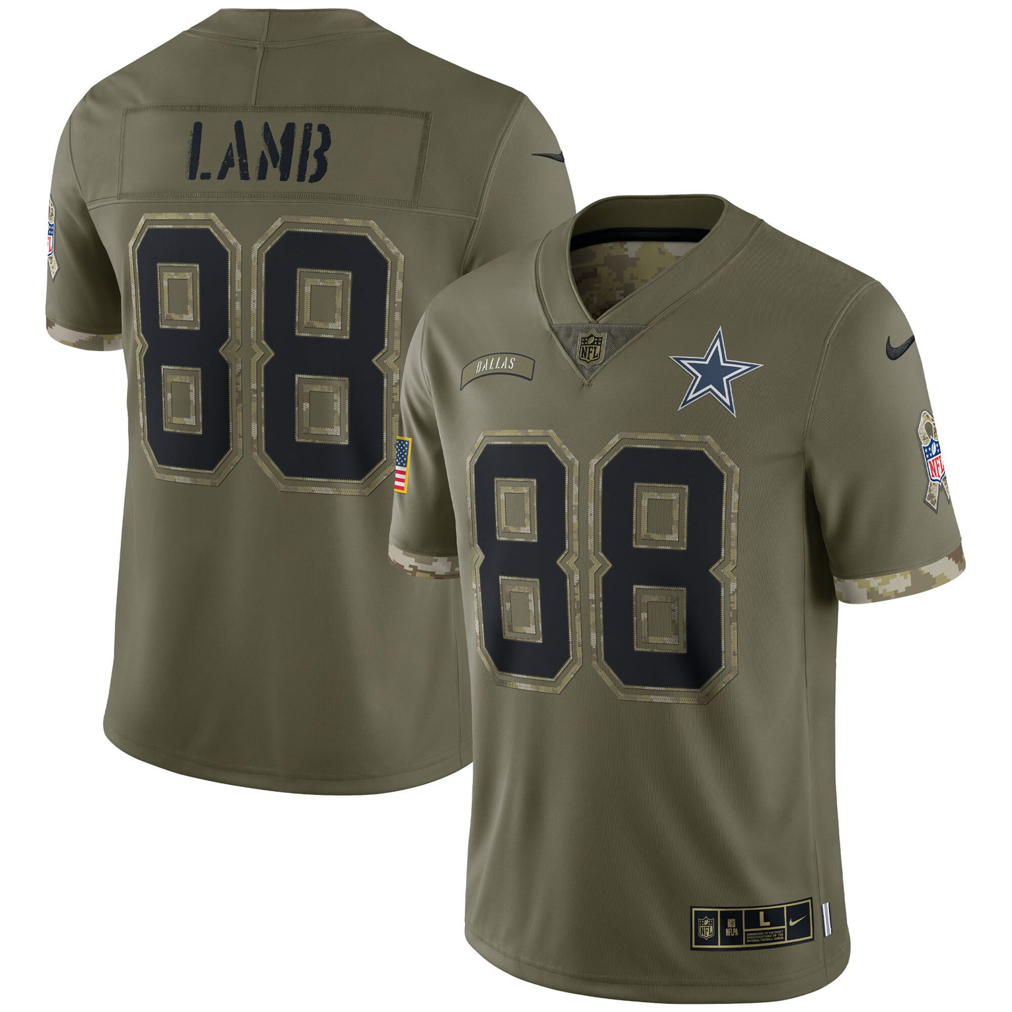 CeeDee Lamb Dallas Cowboys Salute To Service 2022 Limited - Olive Jersey - All Stitched 