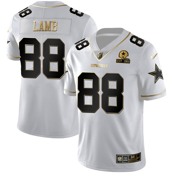 CeeDee Lamb Dallas Cowboys White Gold Est 1960 Patch Jersey - All Stitched 