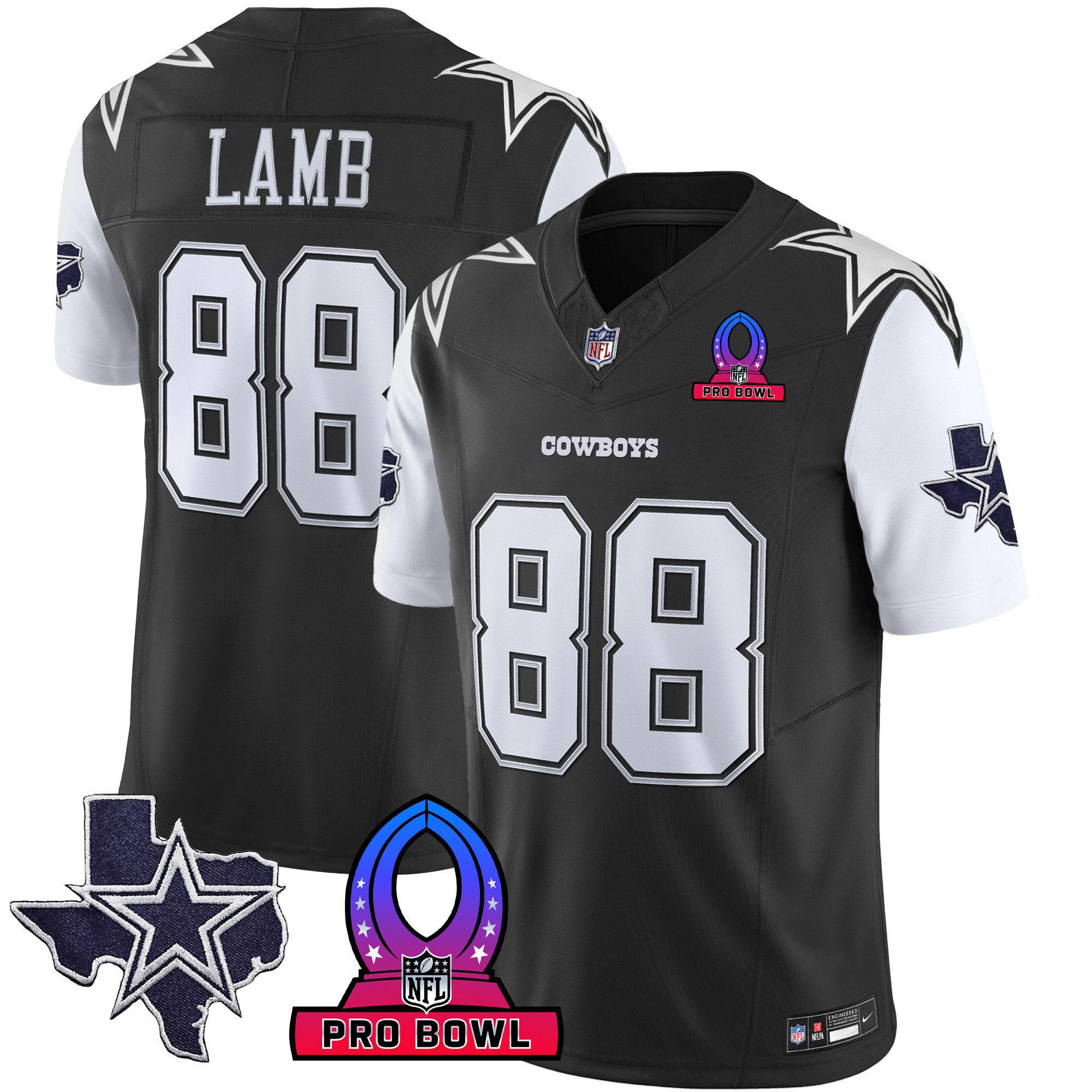 CeeDee Lamb Men's Dallas Cowboys 2024 Pro Bowl Patch Vapor Black Jersey - All Stitched 