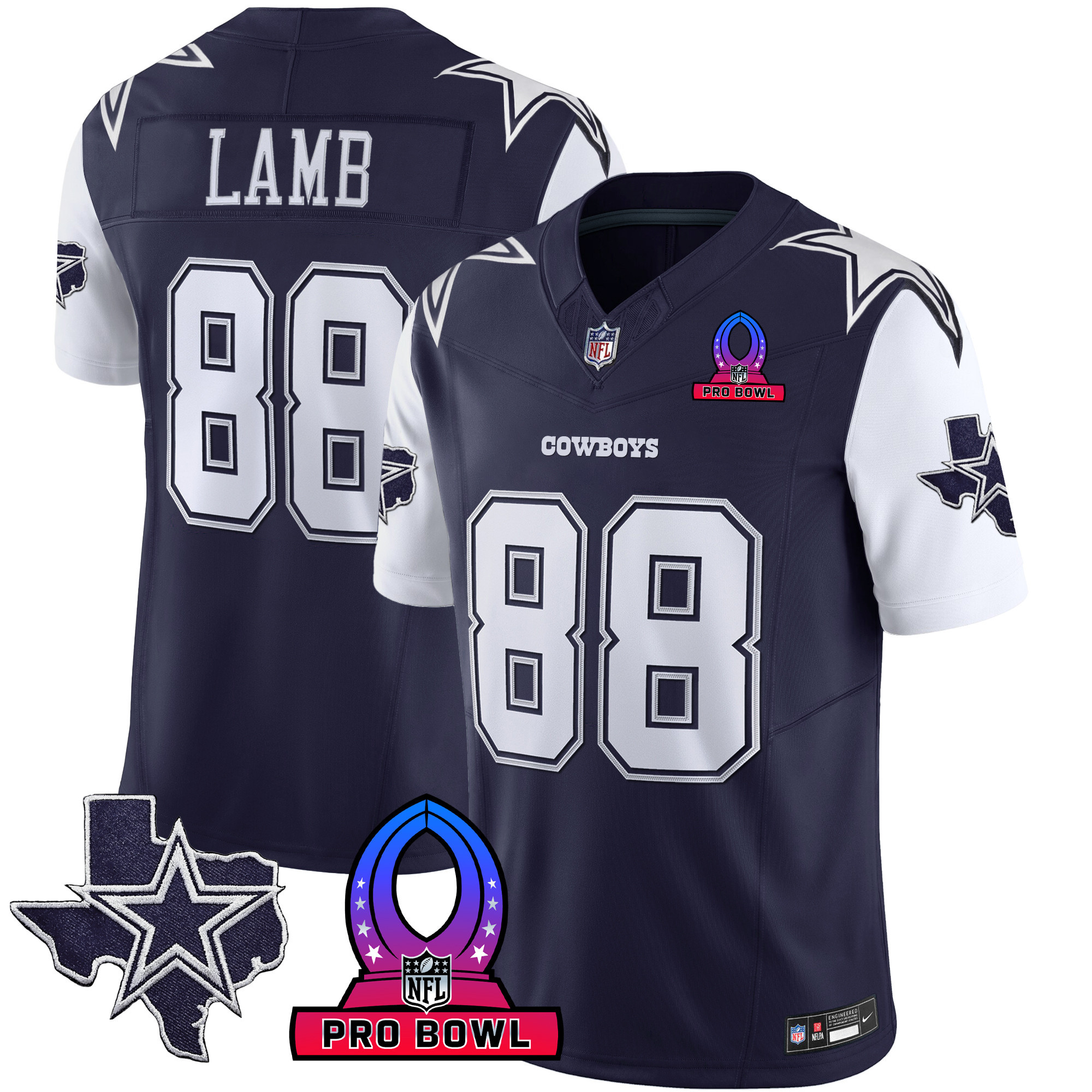 CeeDee Lamb Men's Dallas Cowboys 2024 Pro Bowl Patch Vapor Navy Jersey - All Stitched 