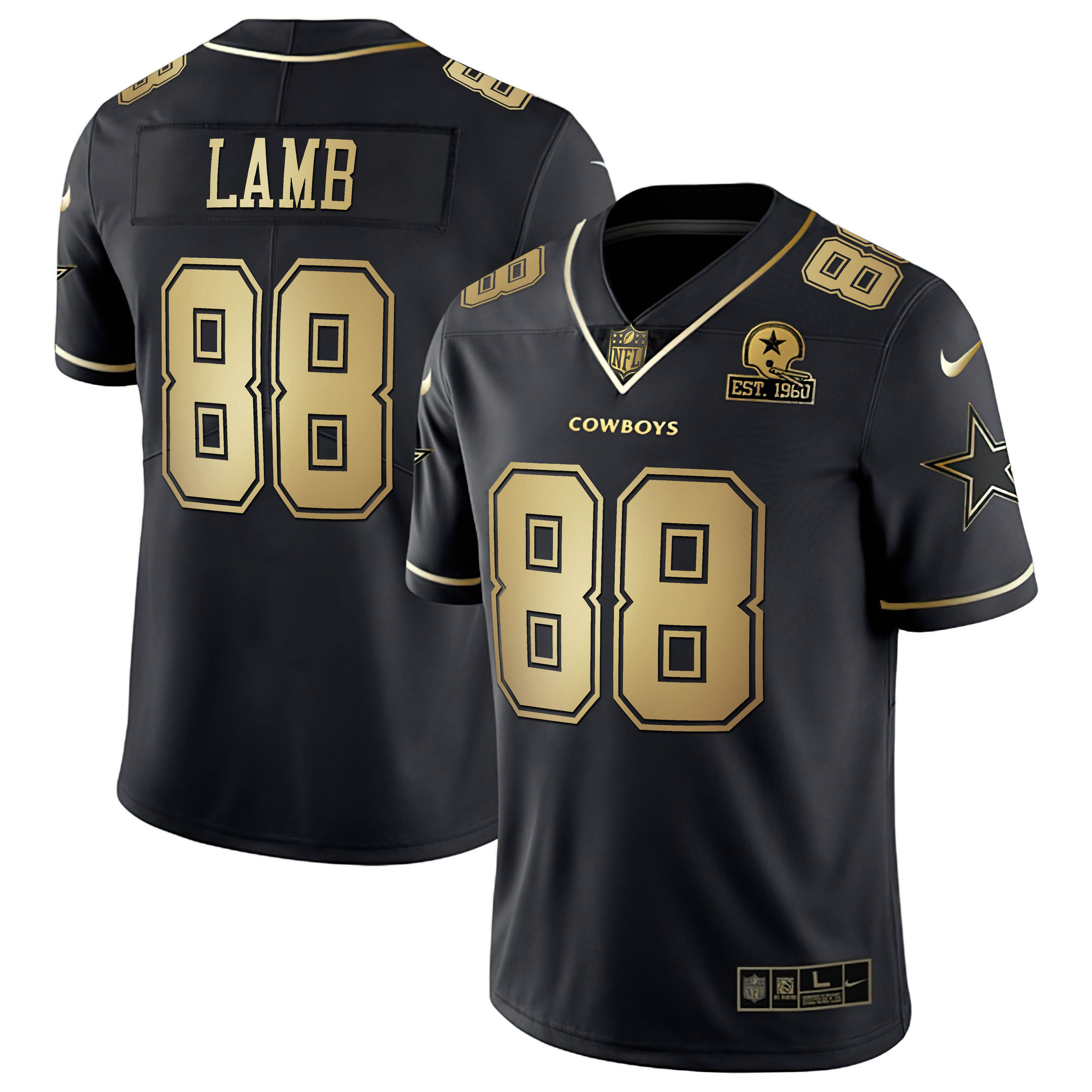 CeeDee Lamb Men's Dallas Cowboys Black & White Gold Vapor Limited Black Gold Jersey - All Stitched 