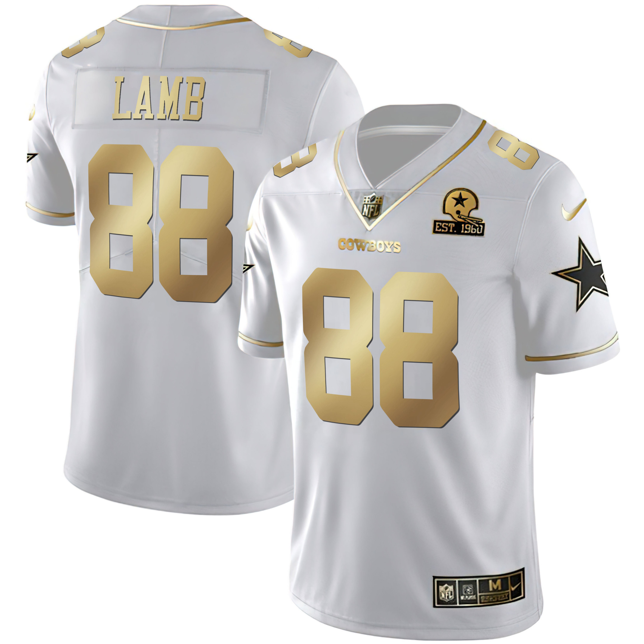 CeeDee Lamb Men's Dallas Cowboys Black & White Gold Vapor Limited White Gold Jersey - All Stitched 