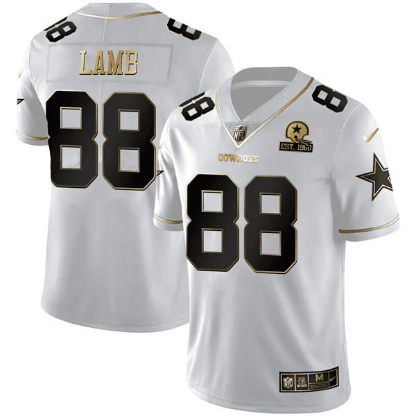 CeeDee Lamb Men's Dallas Cowboys Black Gold Collection White Gold Jersey - All Stitched 