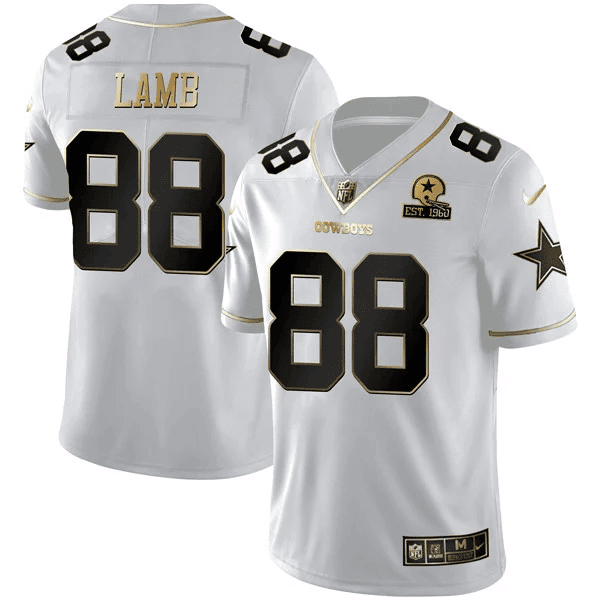 CeeDee Lamb Men's Dallas Cowboys Black Gold Collection White Gold Jersey - All Stitched 