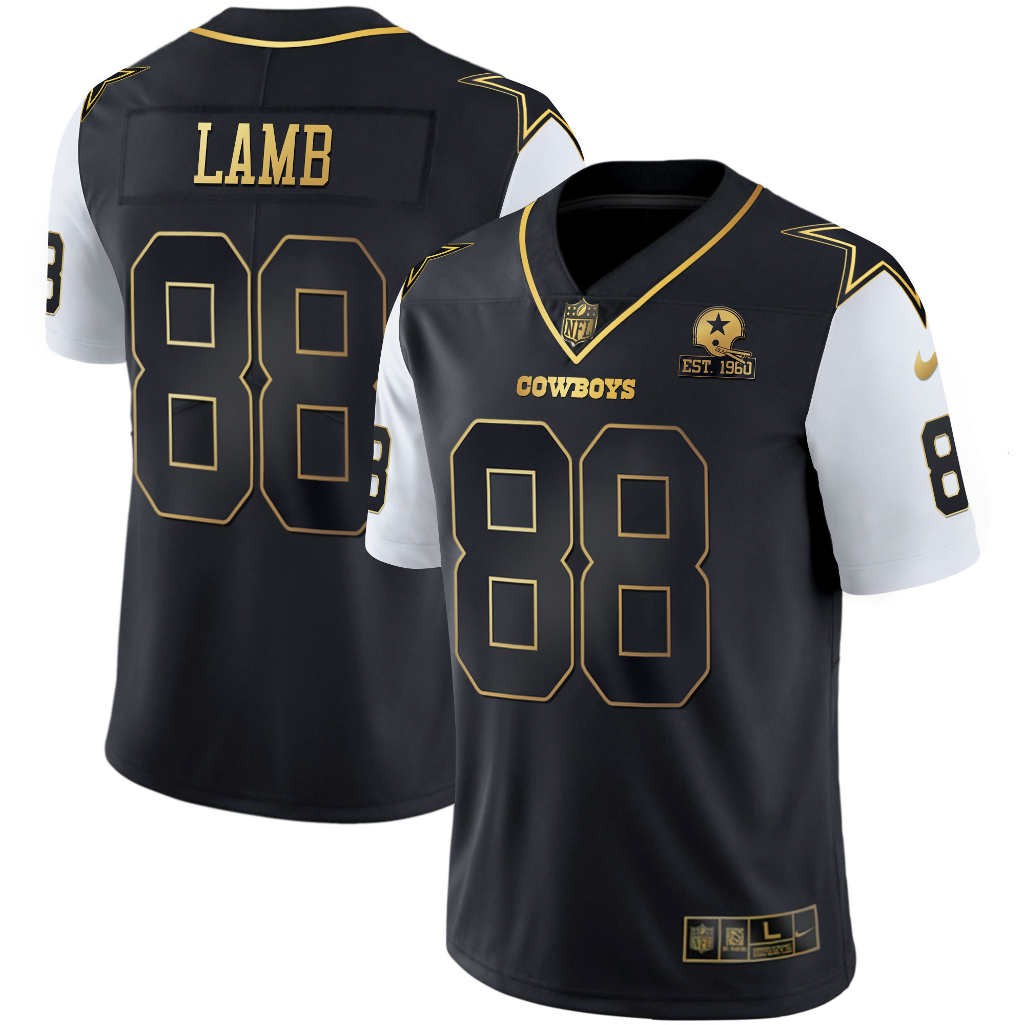CeeDee Lamb Men's Dallas Cowboys Color Rush Vapor Black & White Gold Limited Black Vapor Jersey - All Stitched 
