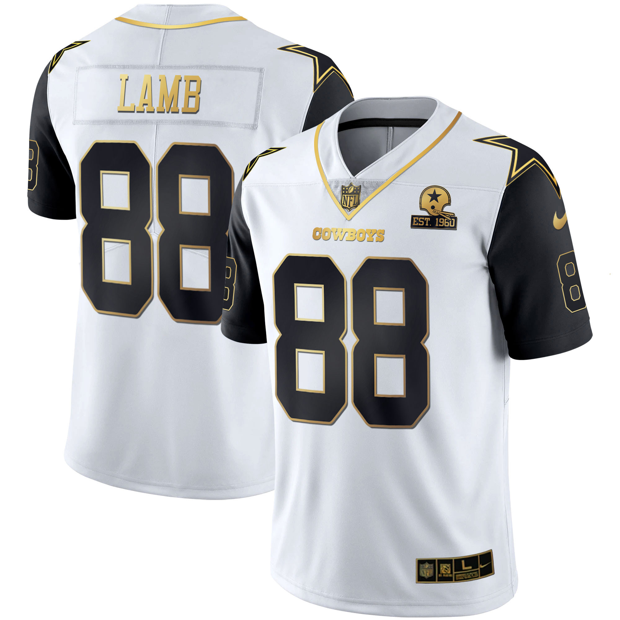 CeeDee Lamb Men's Dallas Cowboys Color Rush Vapor Black & White Gold Limited White Vapor Jersey - All Stitched 