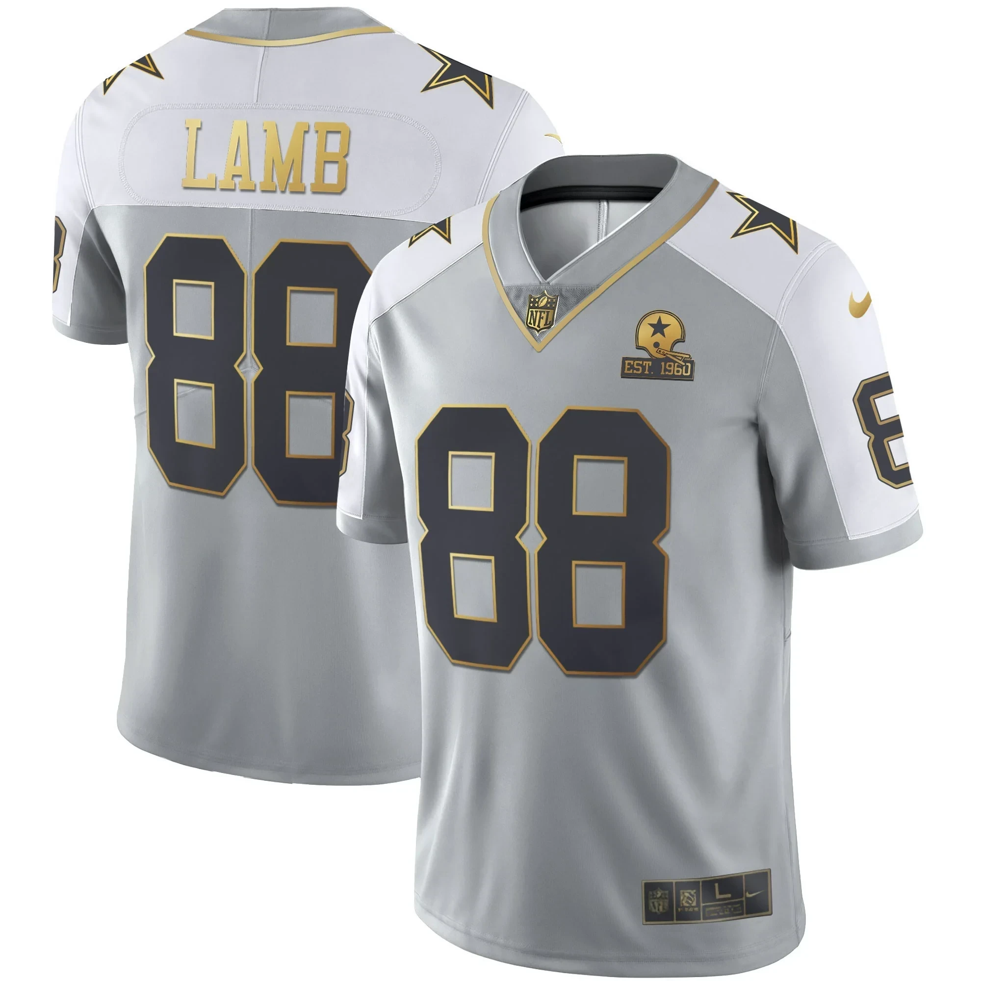 CeeDee Lamb Men's Dallas Cowboys Gray Gold Vapor Est 1960 Patch Gray Gold Jersey - All Stitched 
