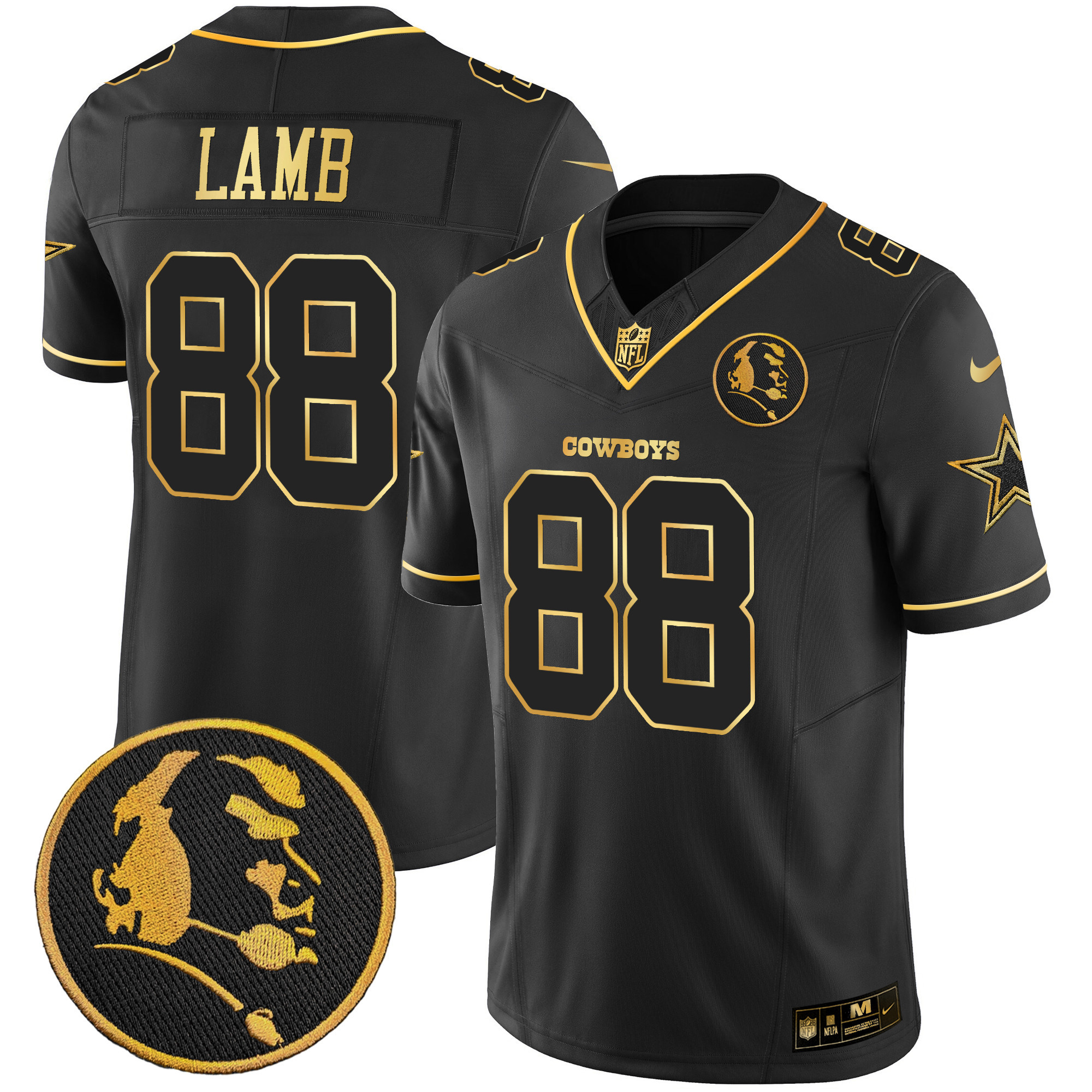 CeeDee Lamb Men's Dallas Cowboys John Madden Patch Gold Vapor Black Gold Jersey - All Stitched 