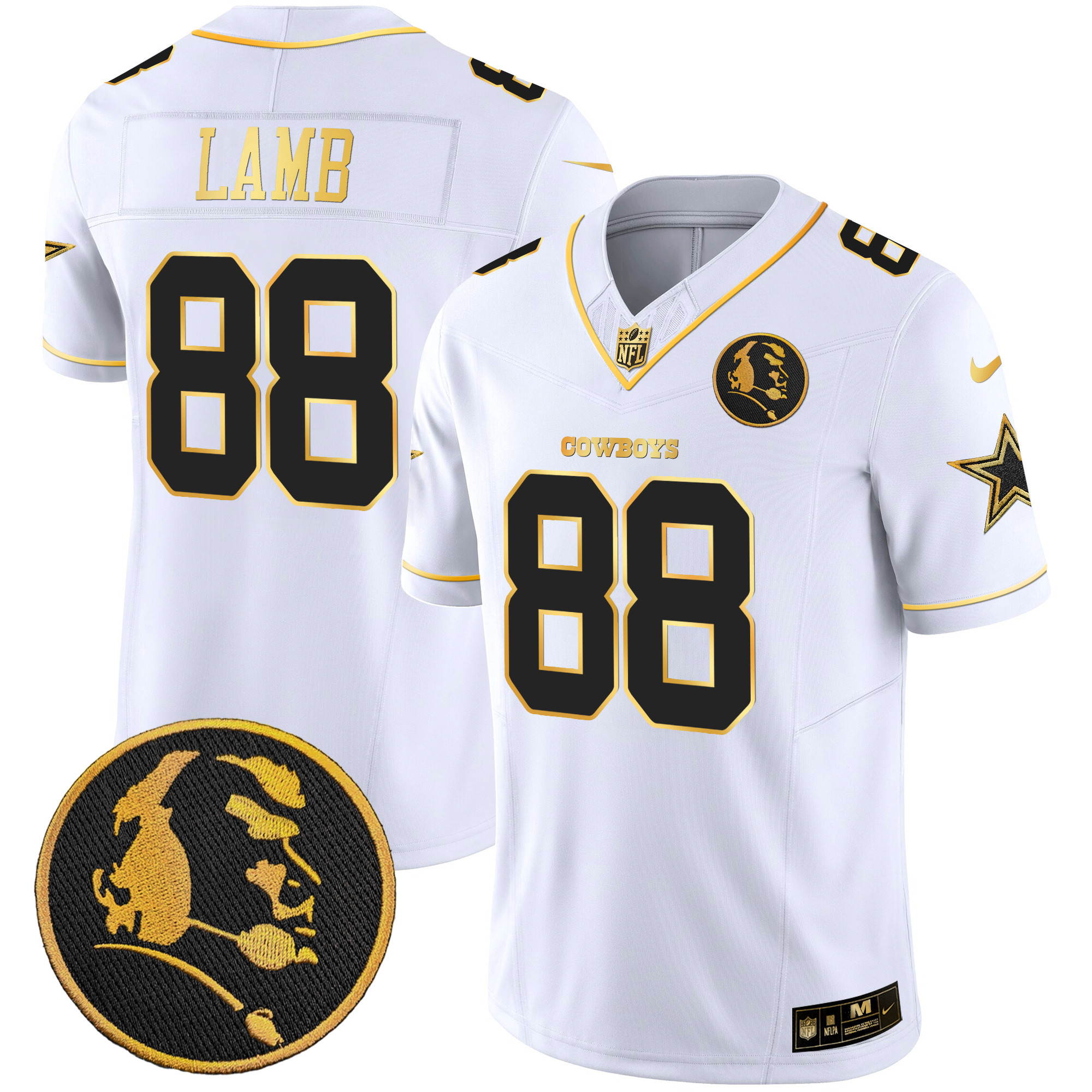 CeeDee Lamb Men's Dallas Cowboys John Madden Patch Gold Vapor White Gold Jersey - All Stitched 
