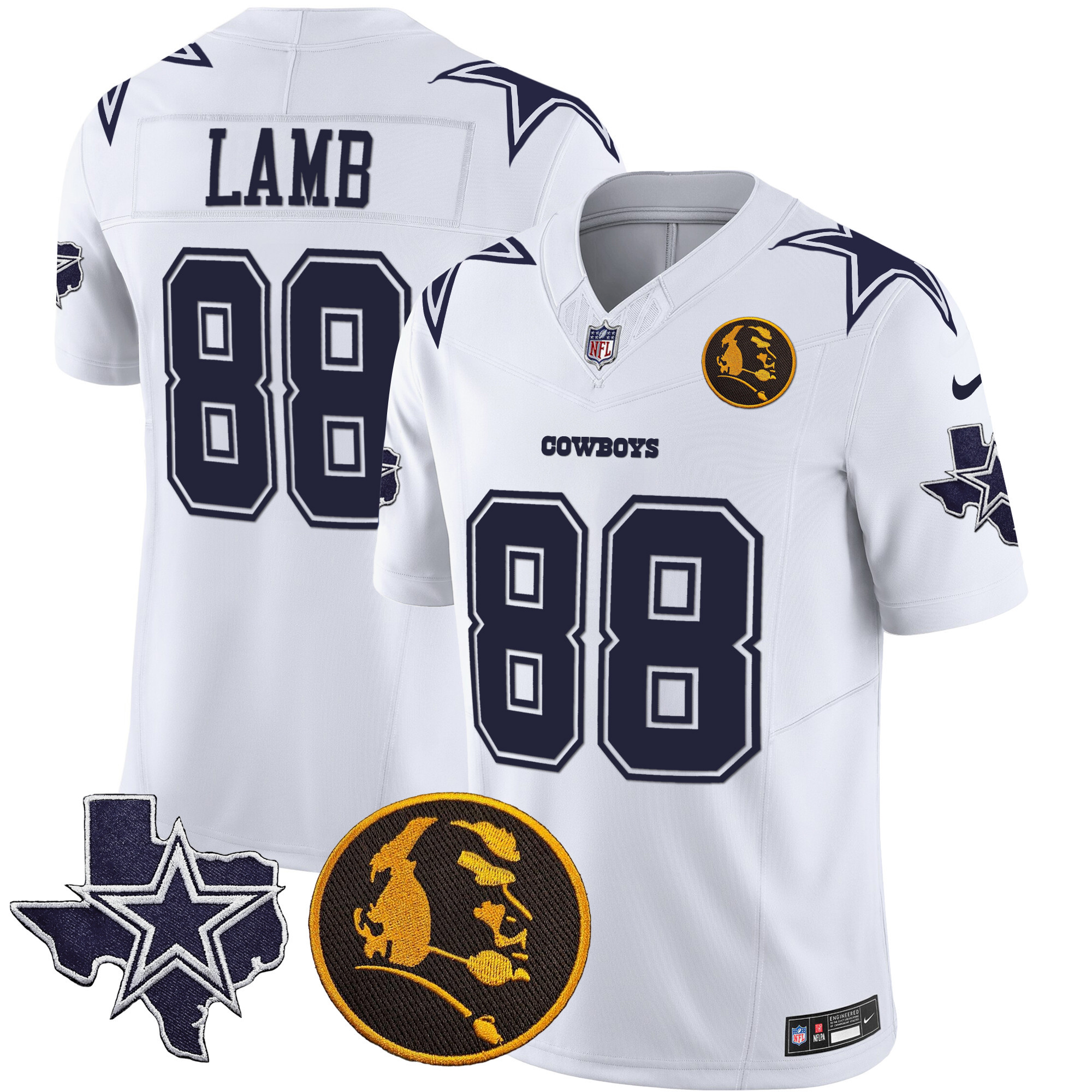 CeeDee Lamb Men's Dallas Cowboys Texas & John Madden Patch Vapor White Jersey - All Stitched 