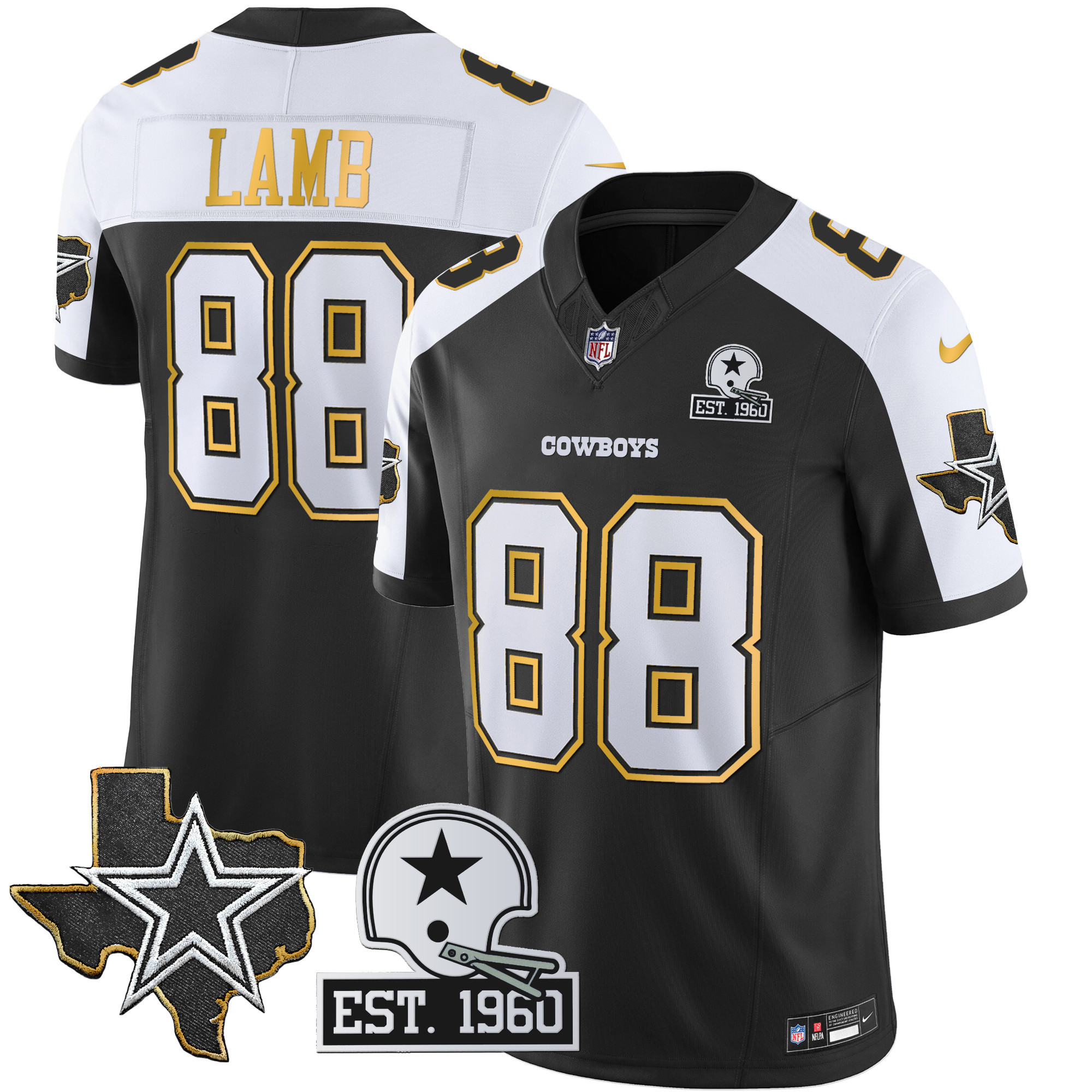 CeeDee Lamb Men's Dallas Cowboys Texas Patch Gold Trim Vapor Black Alternate Jersey - All Stitched 