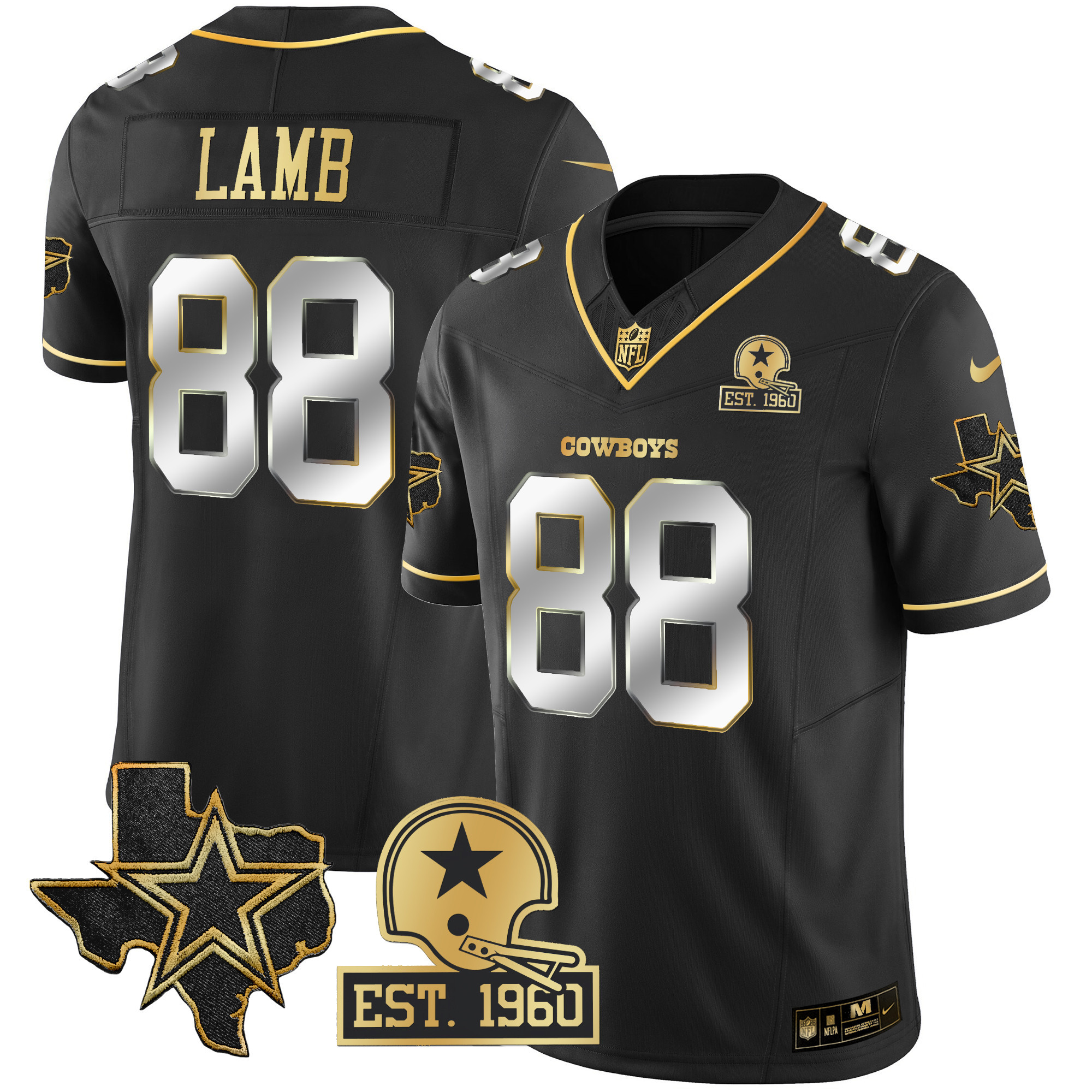 CeeDee Lamb Men's Dallas Cowboys Texas Patch Gold Vapor Black Limited Jersey - All Stitched 