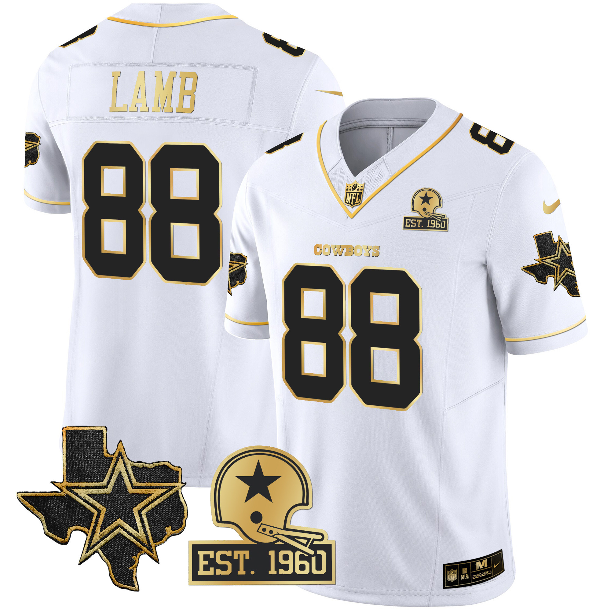 CeeDee Lamb Men's Dallas Cowboys Texas Patch Gold Vapor White Gold Jersey - All Stitched 