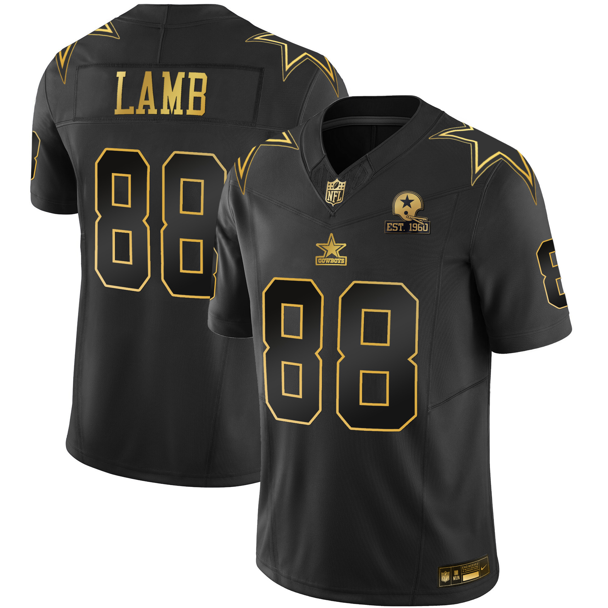 CeeDee Lamb Men's Dallas Cowboys Throwback Limited Vapor Black Gold Jersey - All Stitched 