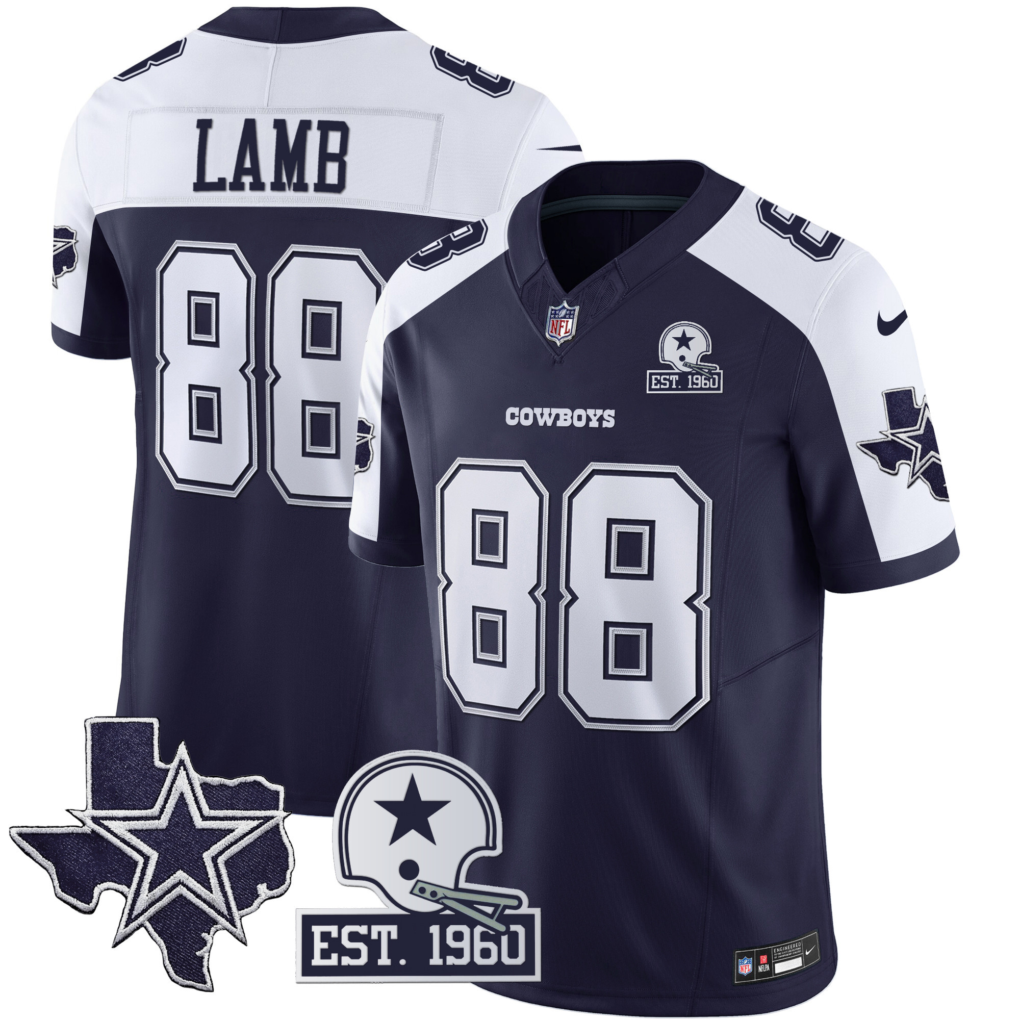 CeeDee Lamb Men's Dallas Cowboys Throwback Texas Patch Vapor Limited Alternate Navy Jersey - All Stitched 