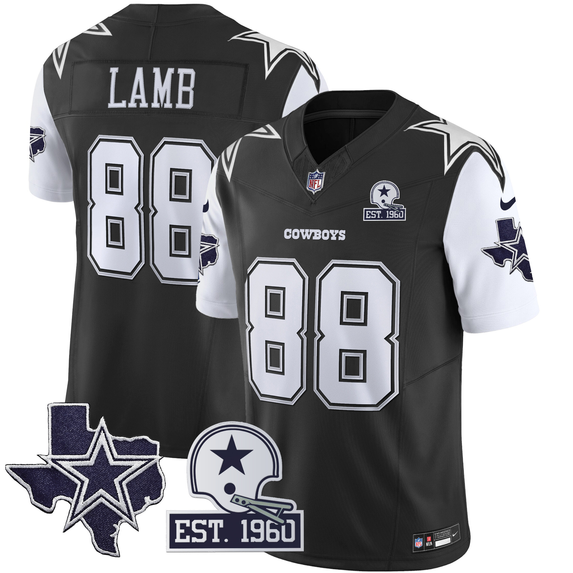 CeeDee Lamb Men's Dallas Cowboys Throwback Texas Patch Vapor Limited Black Jersey - All Stitched 