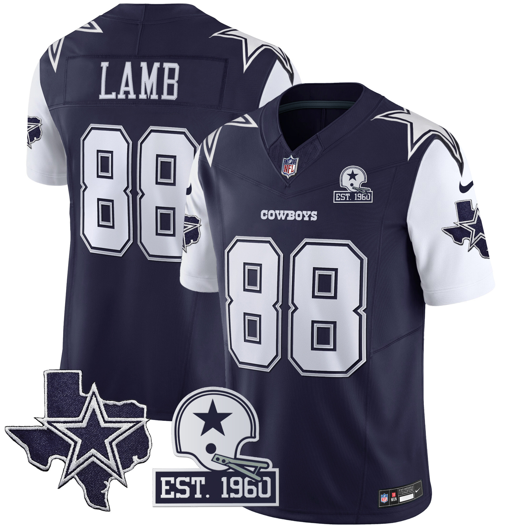 CeeDee Lamb Men's Dallas Cowboys Throwback Texas Patch Vapor Limited Navy Jersey - All Stitched 