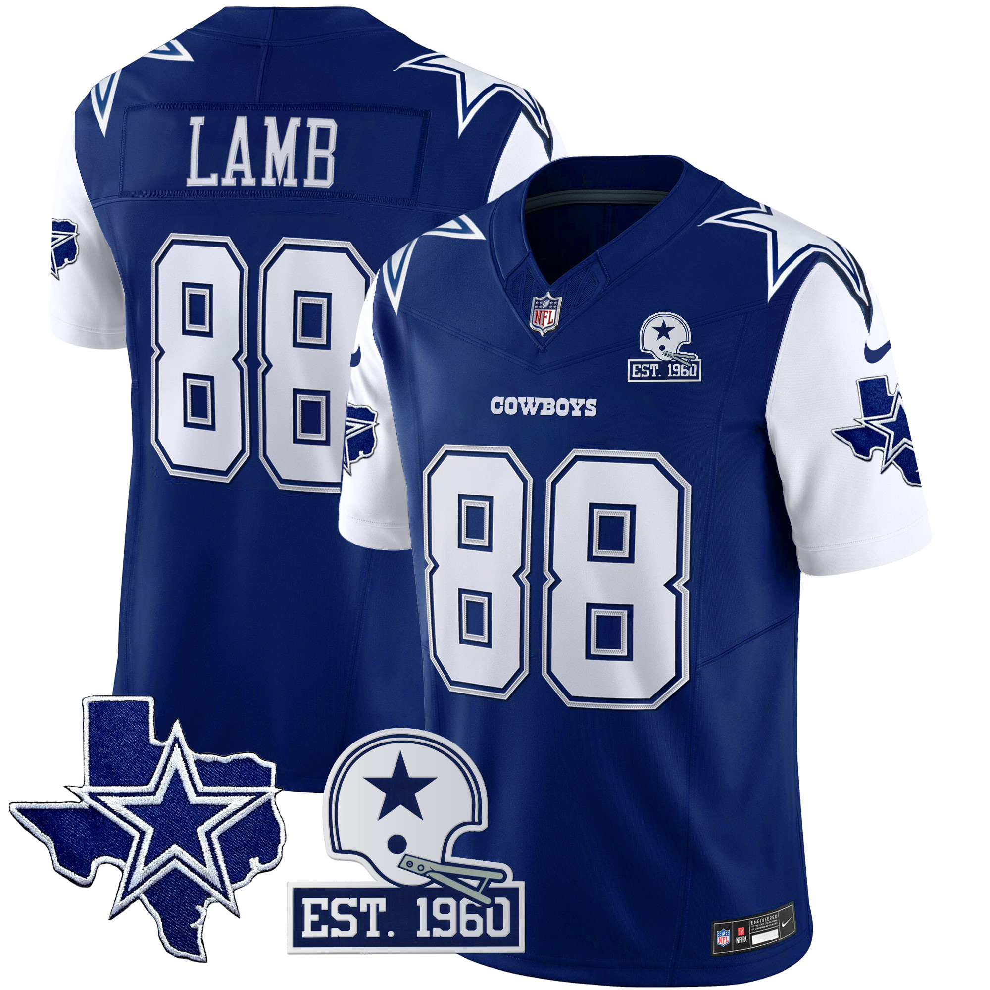 CeeDee Lamb Men's Dallas Cowboys Throwback Texas Patch Vapor Limited Royal Jersey - All Stitched 