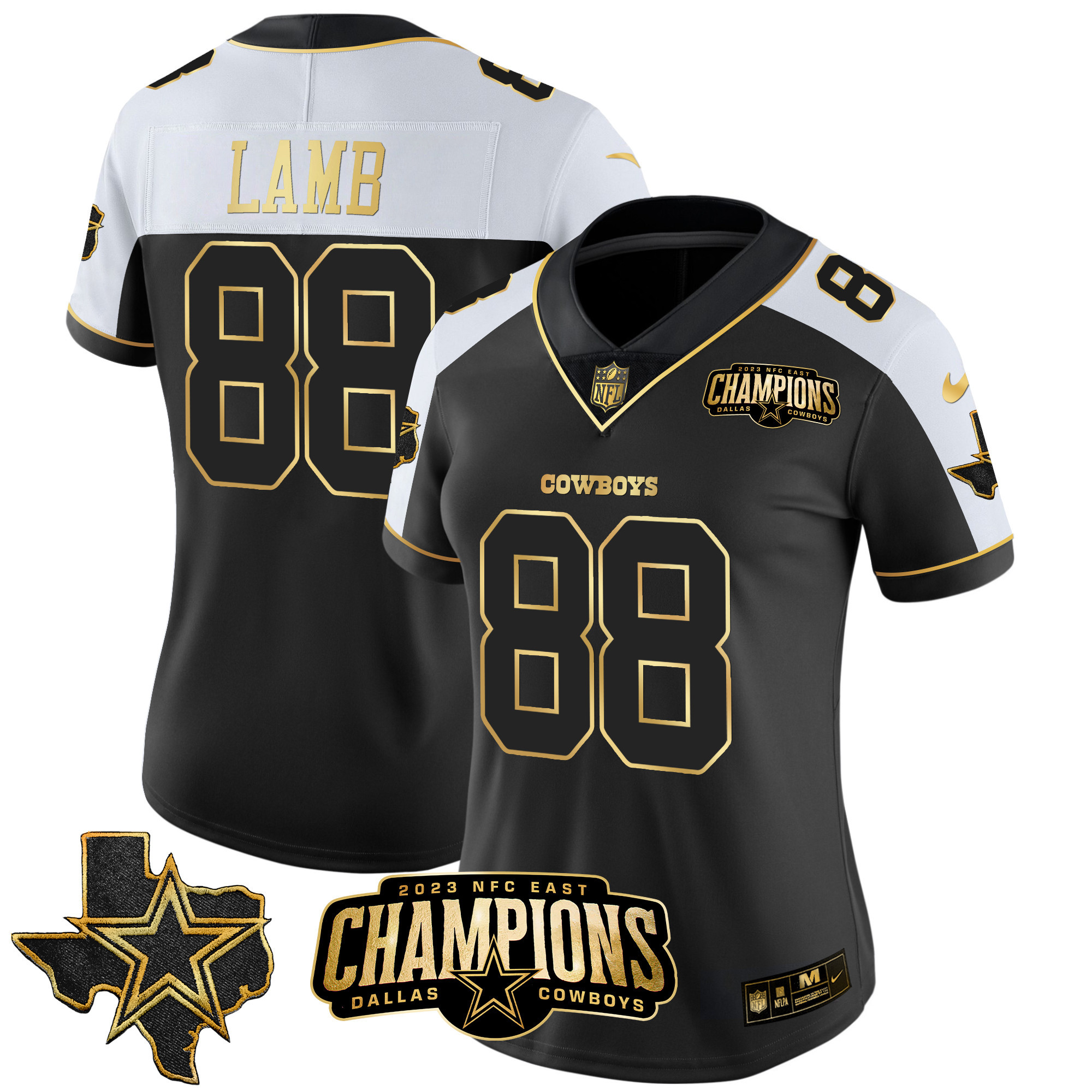 CeeDee Lamb Women's Dallas Cowboys 2023 NFC East Champions Patch Gold Vapor Alternate Gold Jersey - All Stitched 