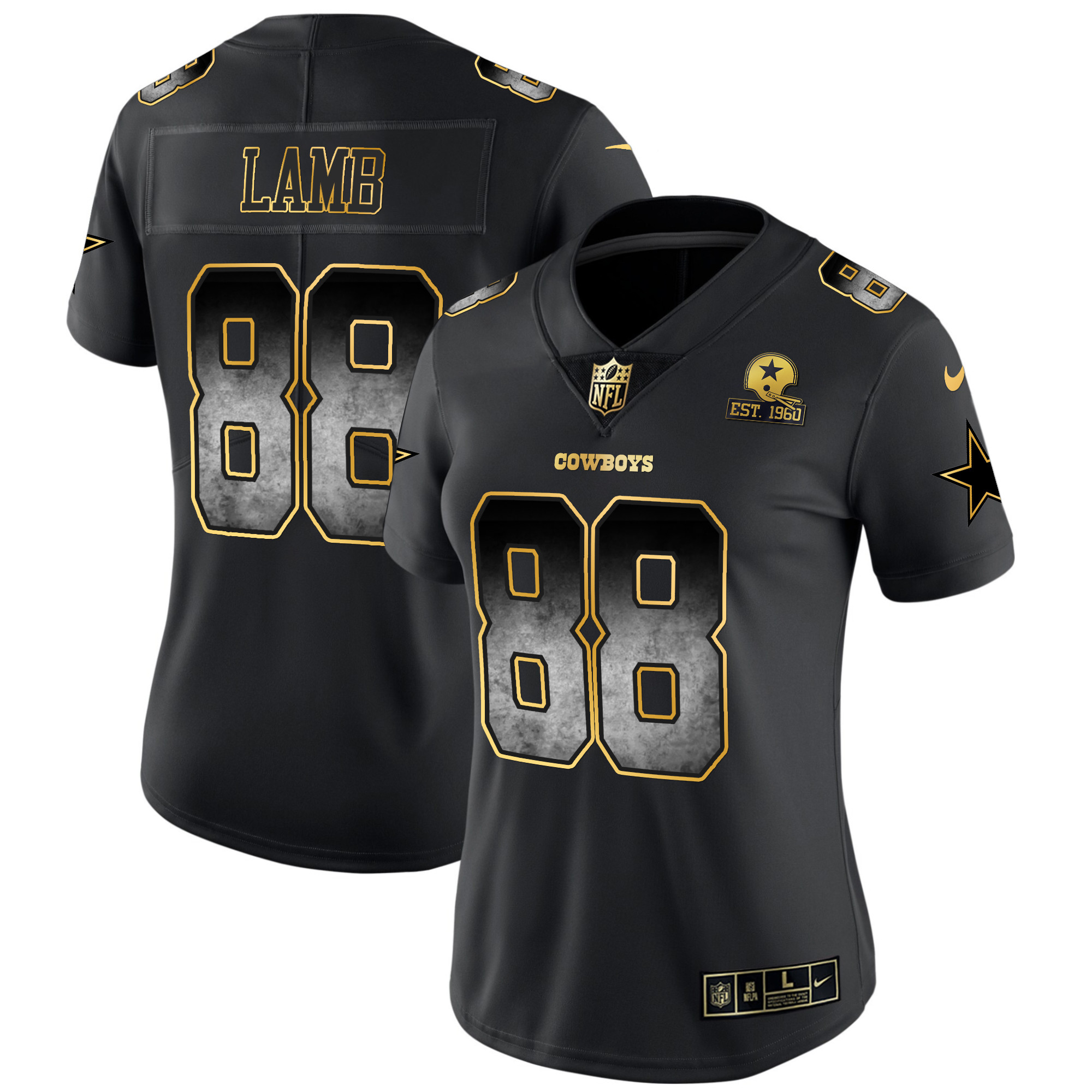 CeeDee Lamb Women's Dallas Cowboys Arch Smoke Vapor Black Jersey - All Stitched 
