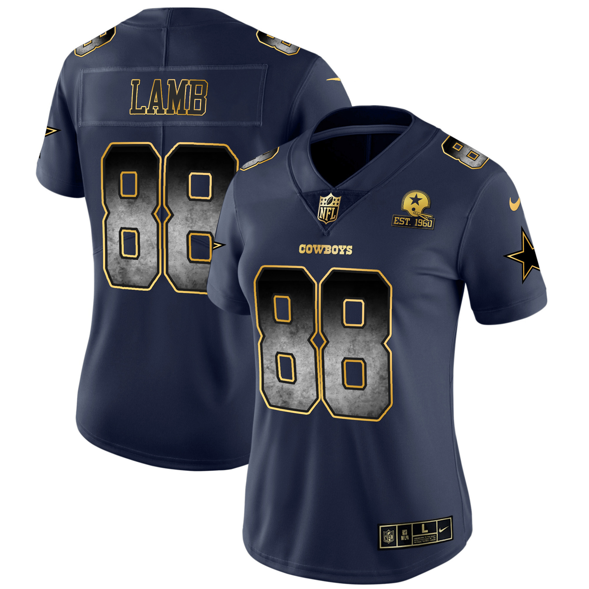 CeeDee Lamb Women's Dallas Cowboys Arch Smoke Vapor Navy Jersey - All Stitched 