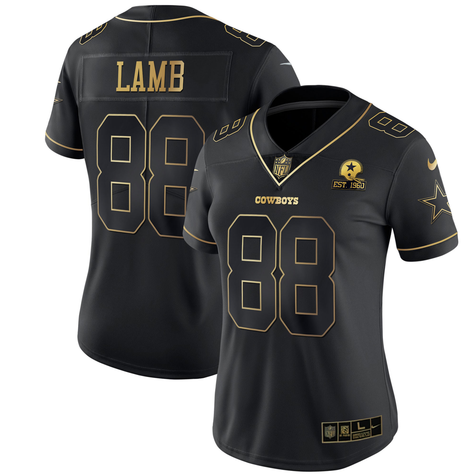 CeeDee Lamb Women's Dallas Cowboys Black Gold & White Gold Black Gold Jersey - All Stitched 