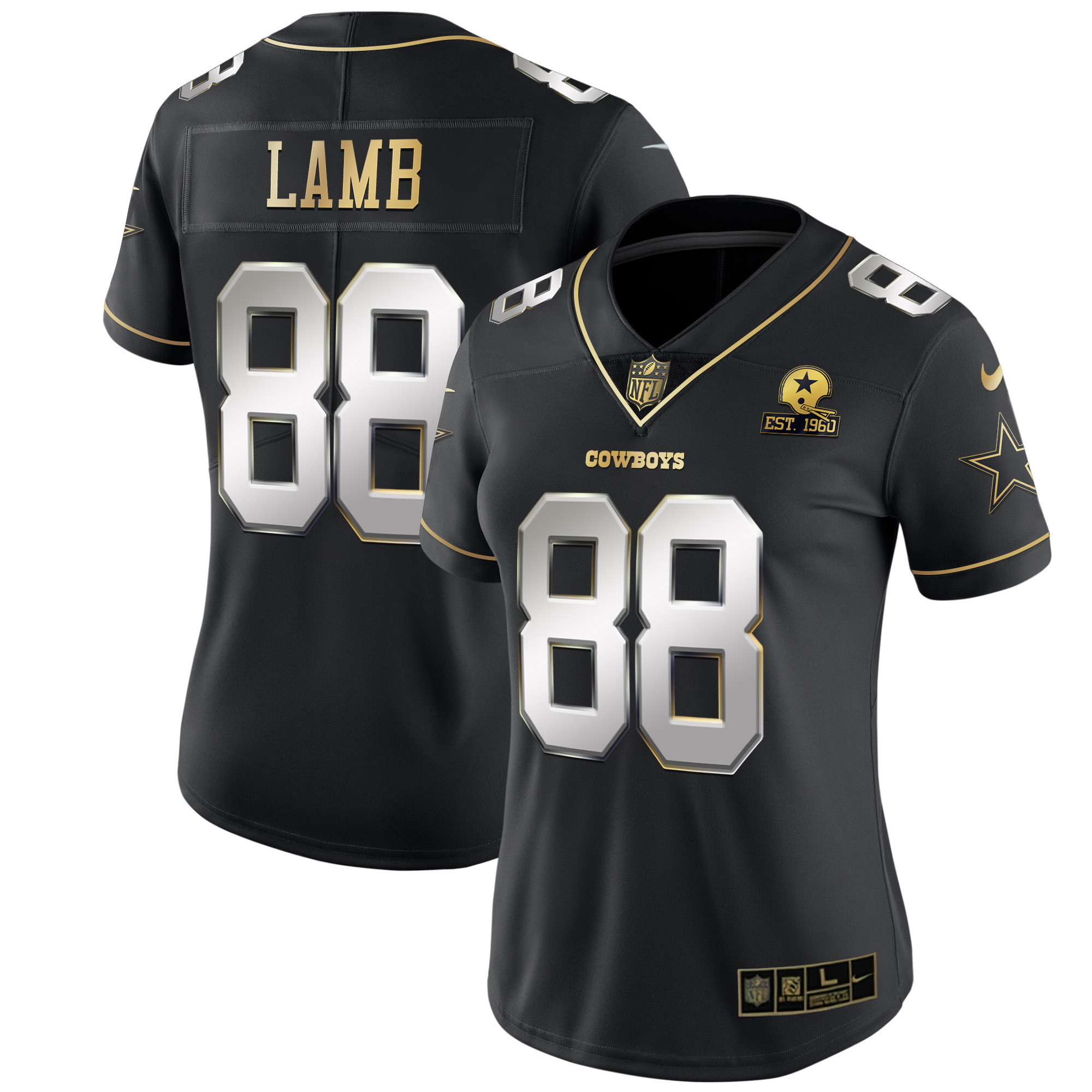 CeeDee Lamb Women's Dallas Cowboys Black Gold & White Gold Black Limited Jersey - All Stitched 