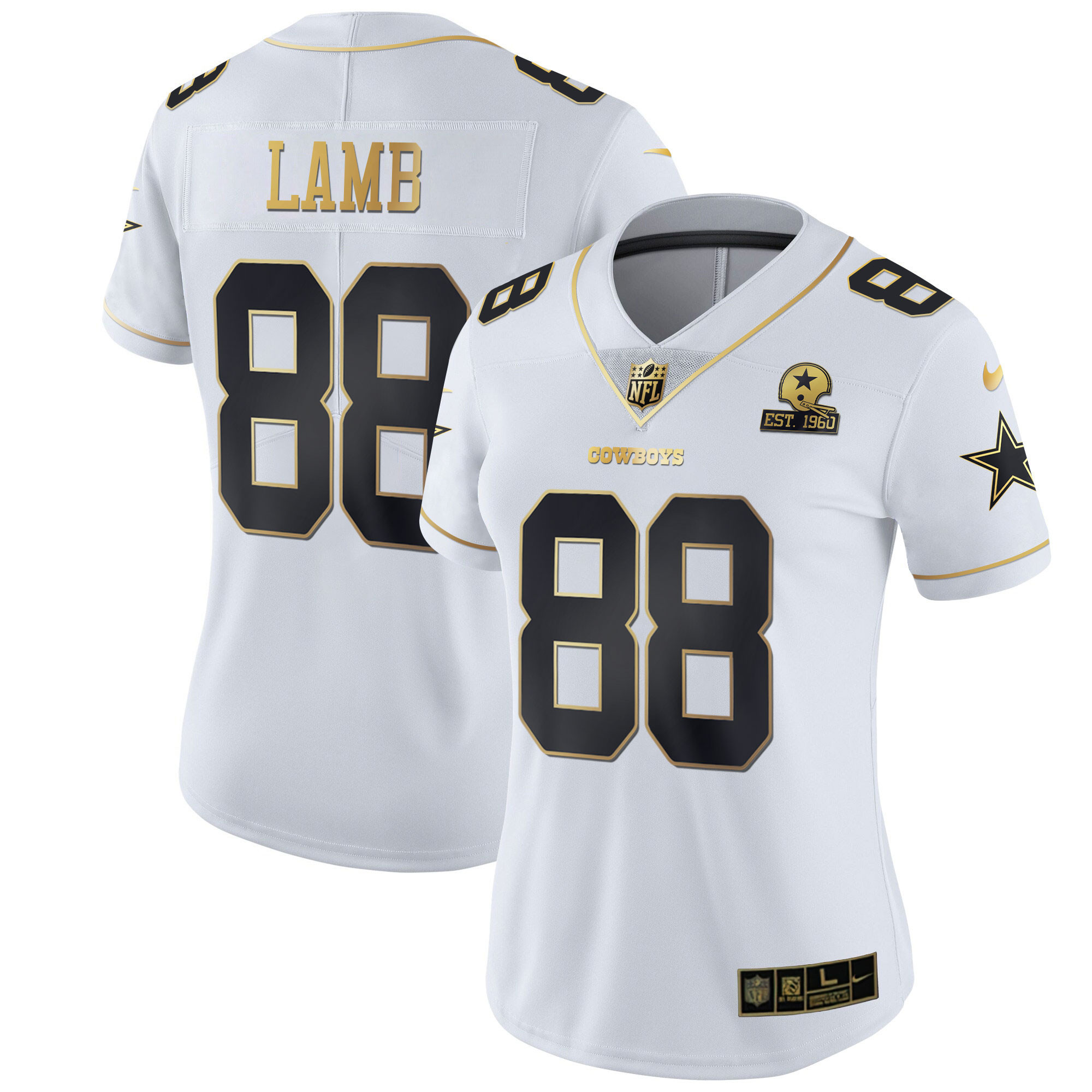 CeeDee Lamb Women's Dallas Cowboys Black Gold & White Gold White Gold Jersey - All Stitched 