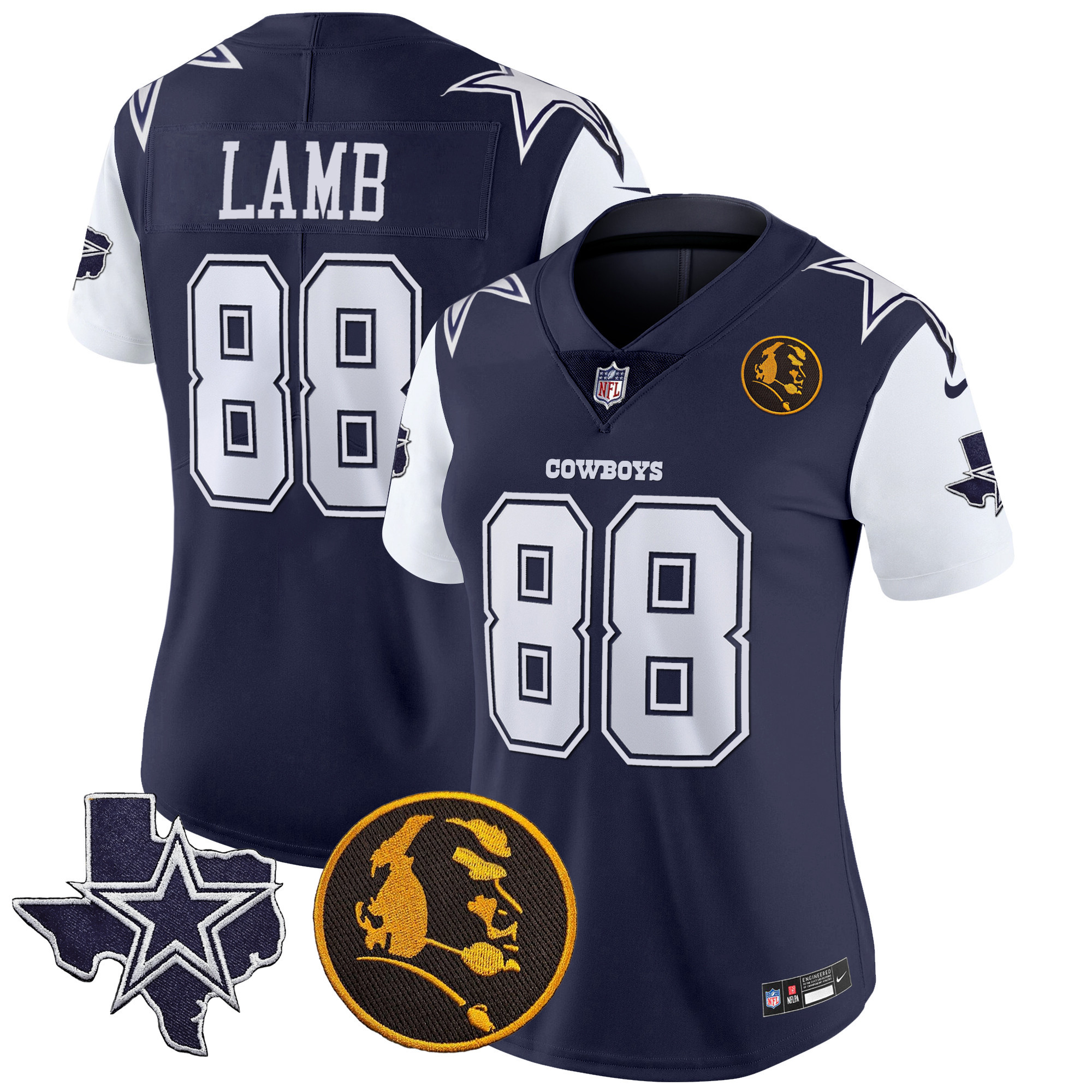 CeeDee Lamb Women's Dallas Cowboys Texas & John Madden Patch Vapor Navy Jersey - All Stitched 