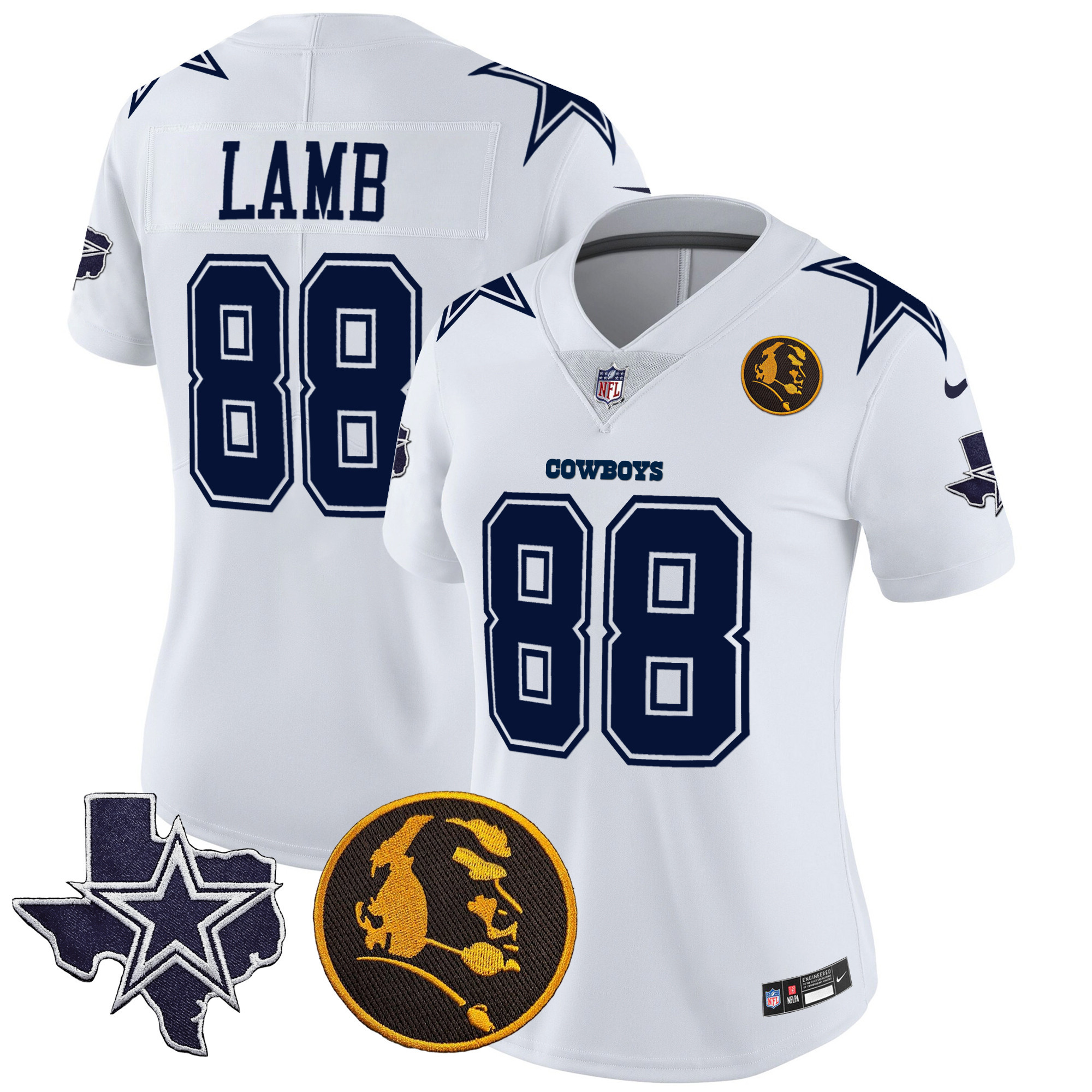 CeeDee Lamb Women's Dallas Cowboys Texas & John Madden Patch Vapor White Jersey - All Stitched 