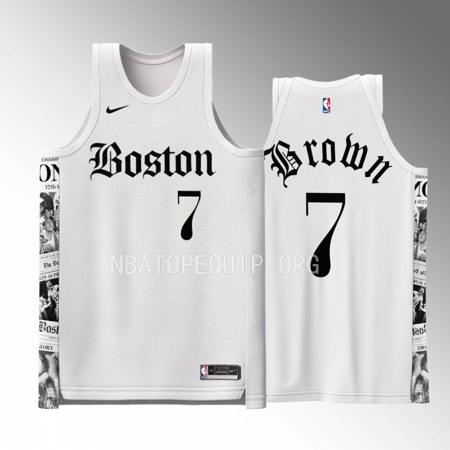 Celtics Jaylen Brown Boston Global White Jersey #7 Special