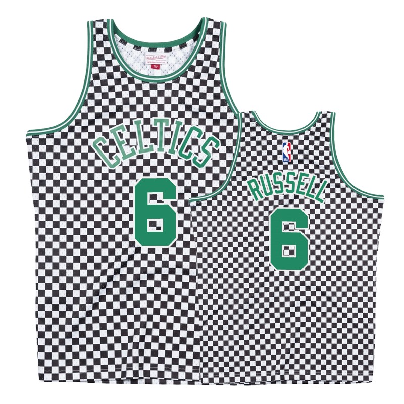 Celtics Male Bill Russell #6 Checkerboard White Jersey