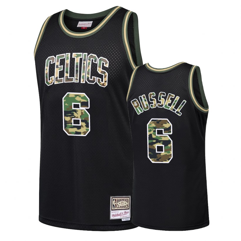 Celtics Male Bill Russell #6 Straight Fire Camo Black Jersey