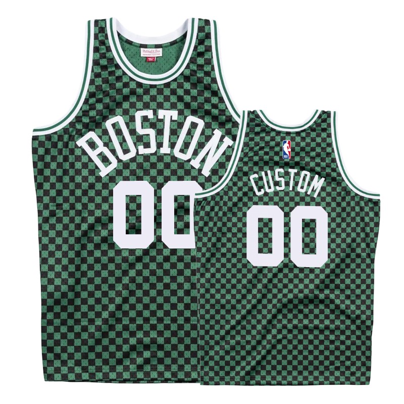 Celtics Male Custom #00 Checkerboard Green Jersey