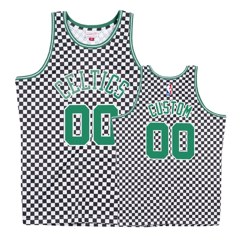 Celtics Male Custom #00 Checkerboard White Jersey
