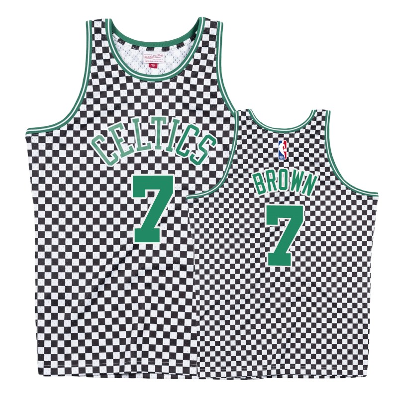 Celtics Male Jaylen Brown #7 Checkerboard White Jersey