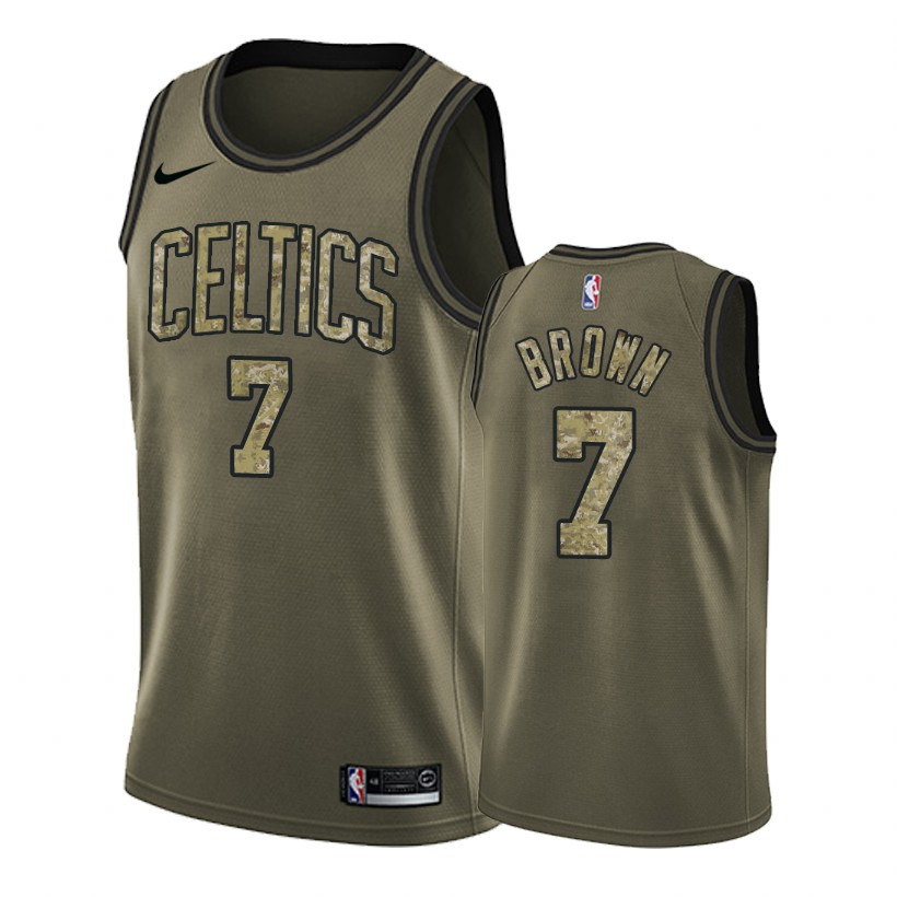 Celtics Male Jaylen Brown #7 Salute to Service Camo Green Jersey