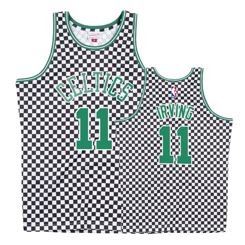 Celtics Male Kyrie Irving #11 Checkerboard White Jersey