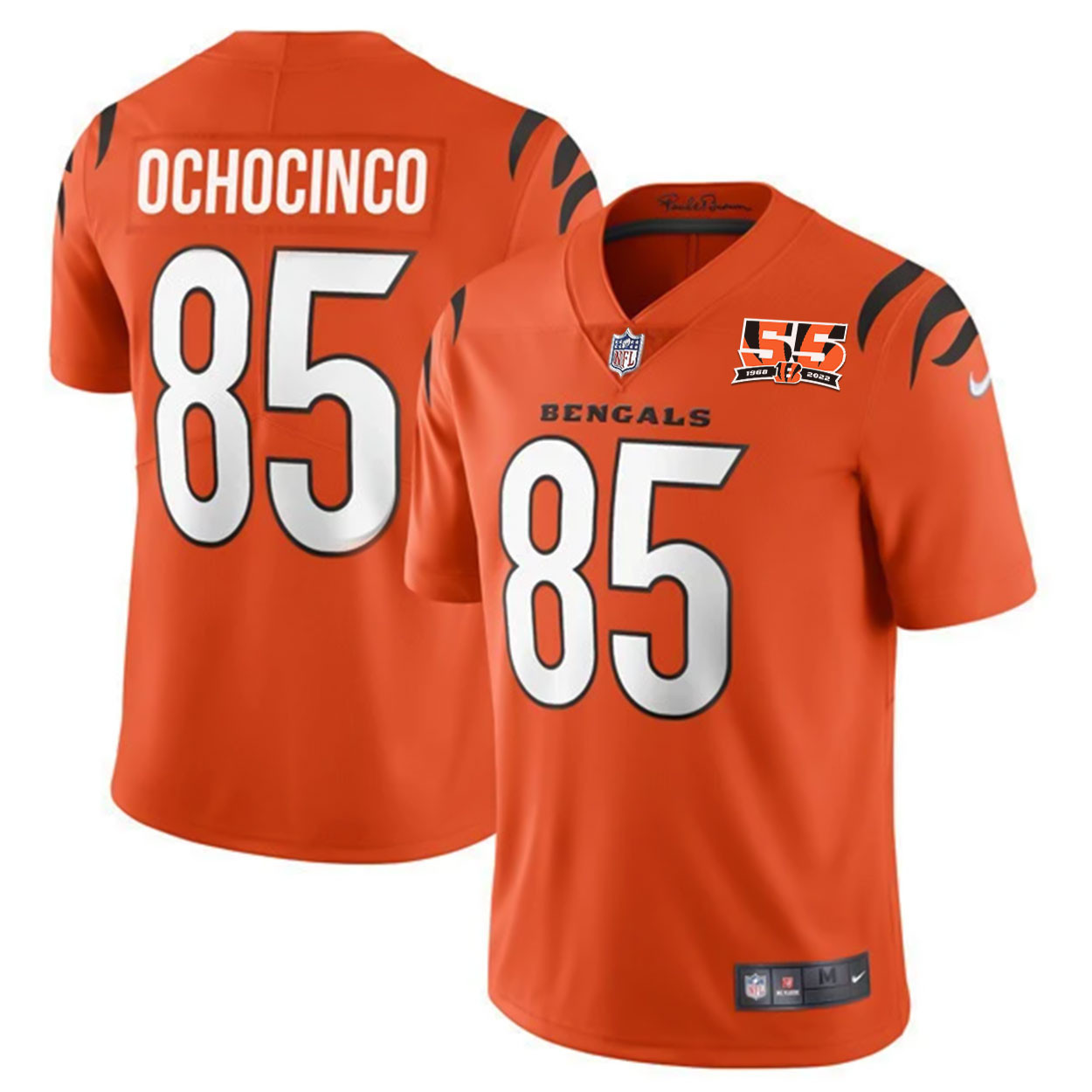 Chad Johnson Men's Cincinnati Bengals 55th 1968 - 2022 Anniversary Patch Player Vapor Limited Orange Jersey - All Stitched 