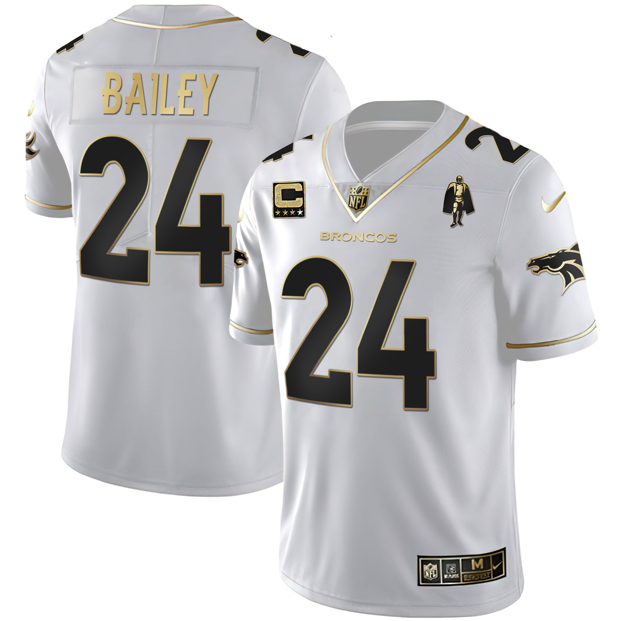 Champ Bailey Men's Denver Broncos White Gold and Black Gold White Gold Jersey - All Stitched 