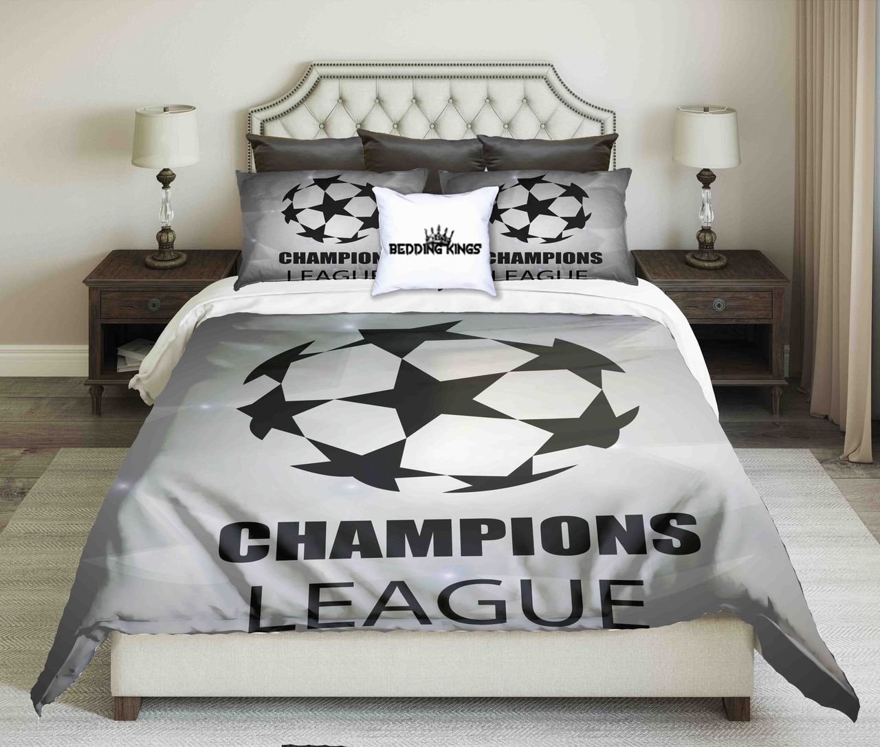 Championship League Design On Light Grey Background Kings 3D Customized Duvet Cover Bedding Set