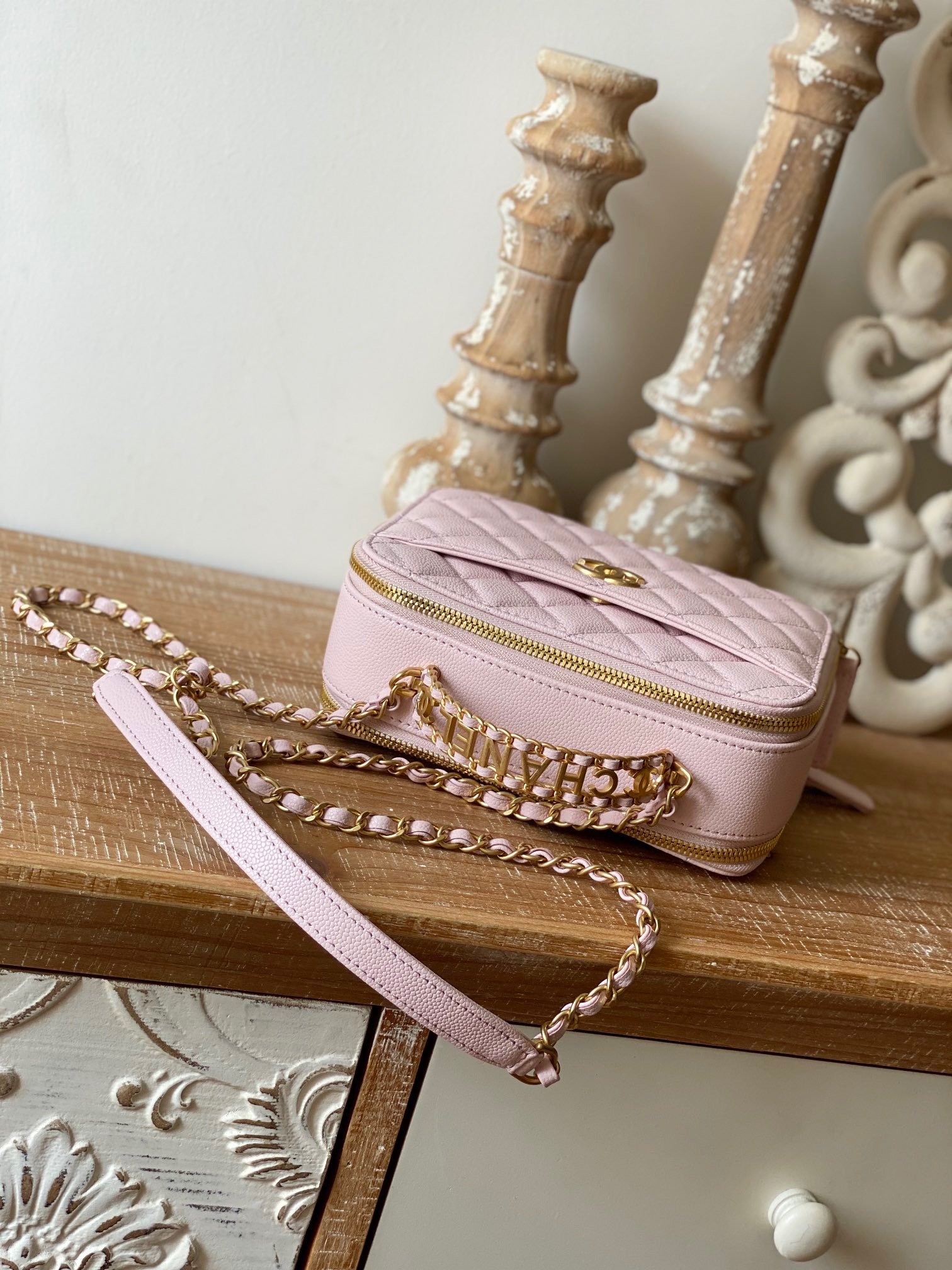 Chanel  Small Vanity Case Gold Hardware Light Pink For Women, Women’s Handbags, Shoulder Bags 5.9in/15cm AS3228 