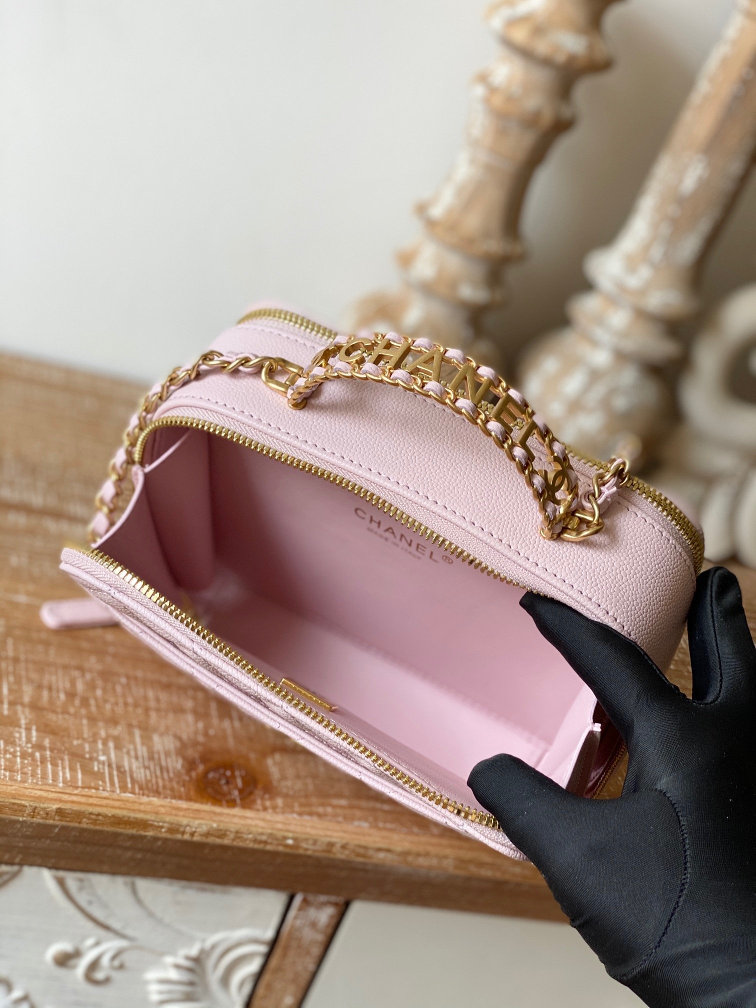 Chanel  Small Vanity Case Gold Hardware Light Pink For Women, Women’s Handbags, Shoulder Bags 5.9in/15cm AS3228 