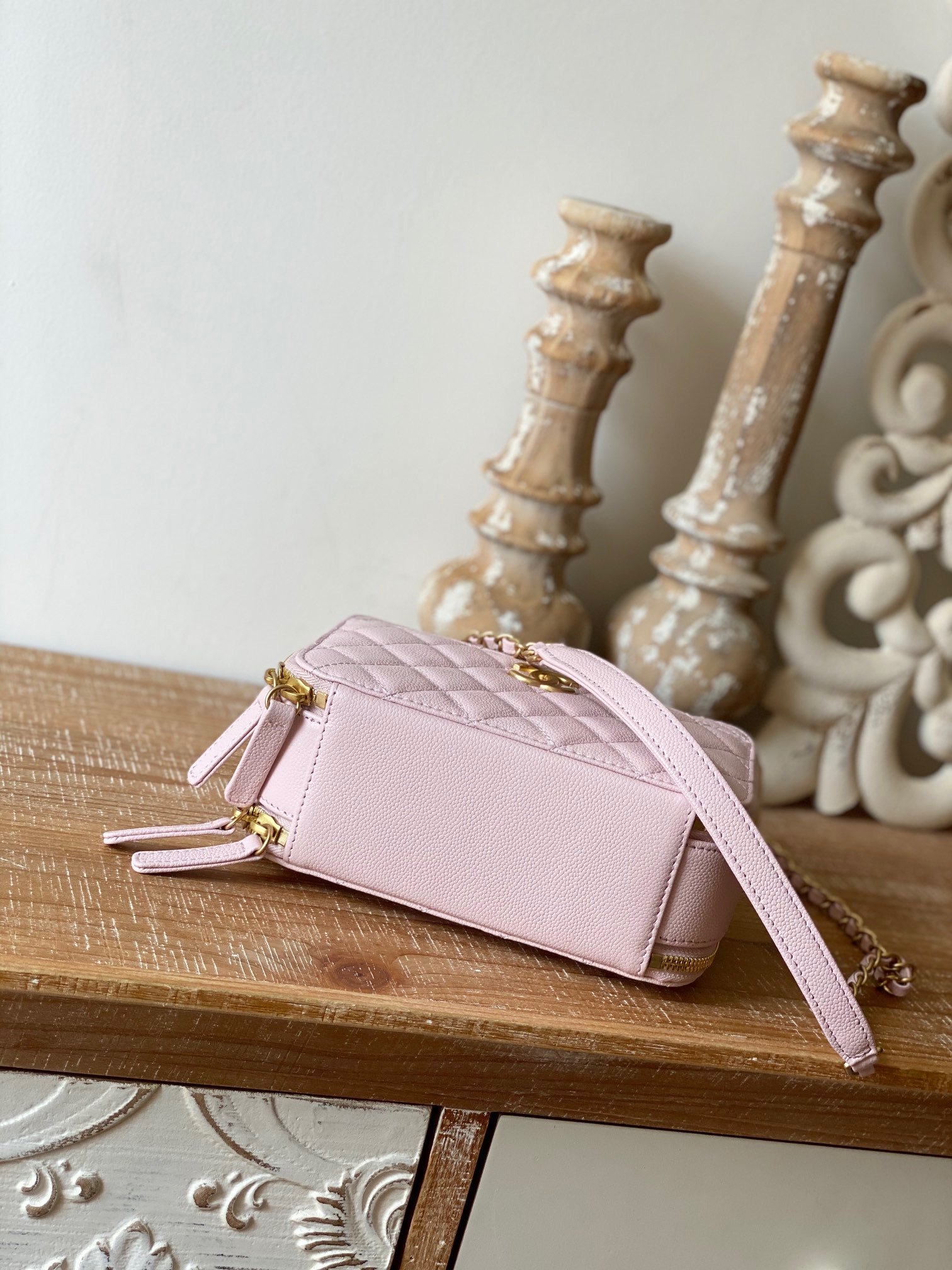 Chanel  Small Vanity Case Gold Hardware Light Pink For Women, Women’s Handbags, Shoulder Bags 5.9in/15cm AS3228 