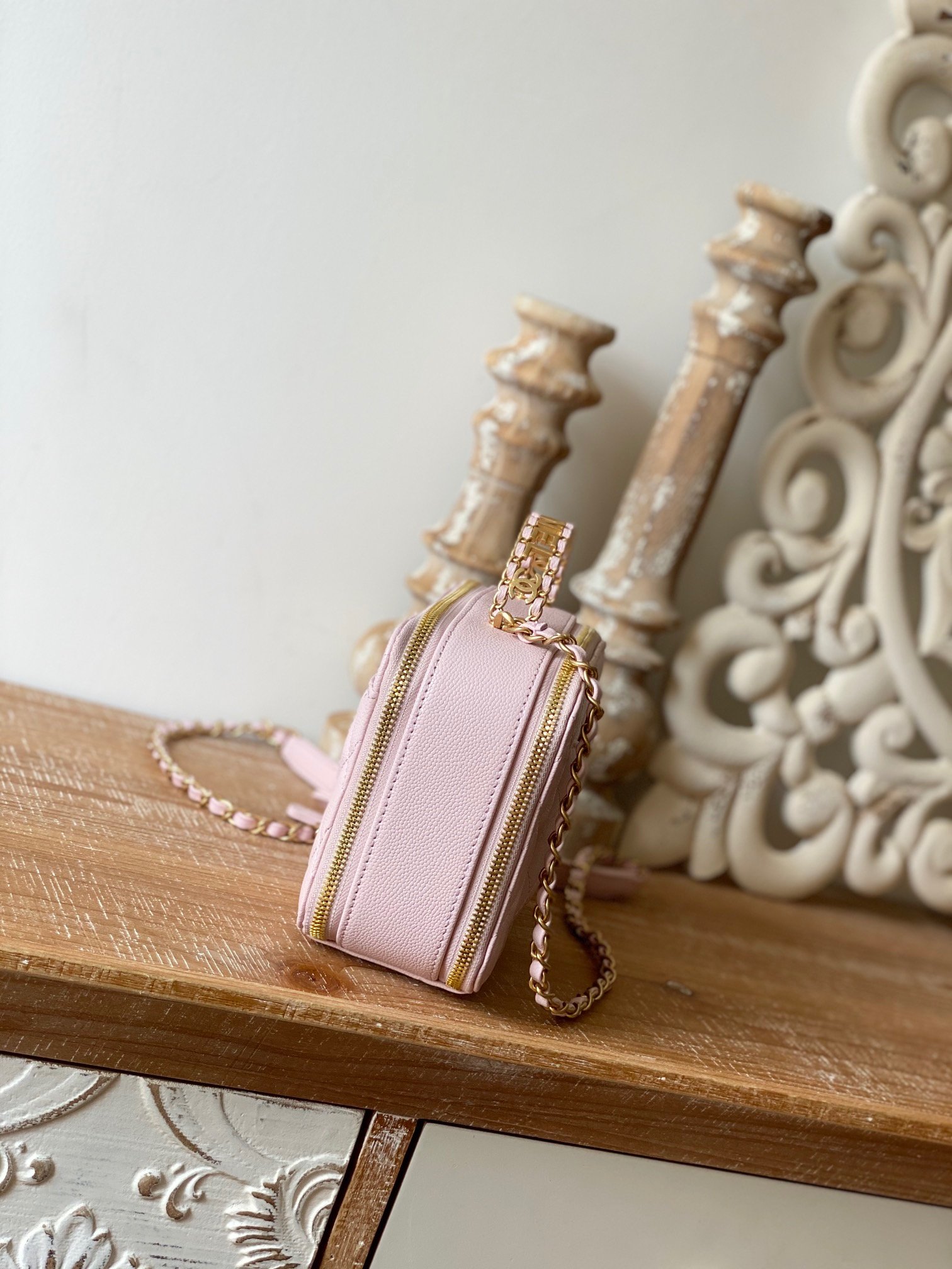 Chanel  Small Vanity Case Gold Hardware Light Pink For Women, Women’s Handbags, Shoulder Bags 5.9in/15cm AS3228 