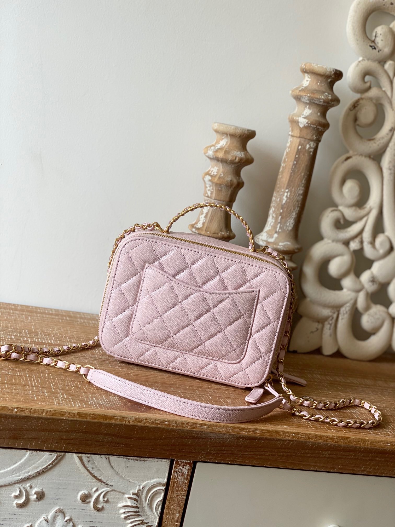 Chanel  Small Vanity Case Gold Hardware Light Pink For Women, Women’s Handbags, Shoulder Bags 5.9in/15cm AS3228 